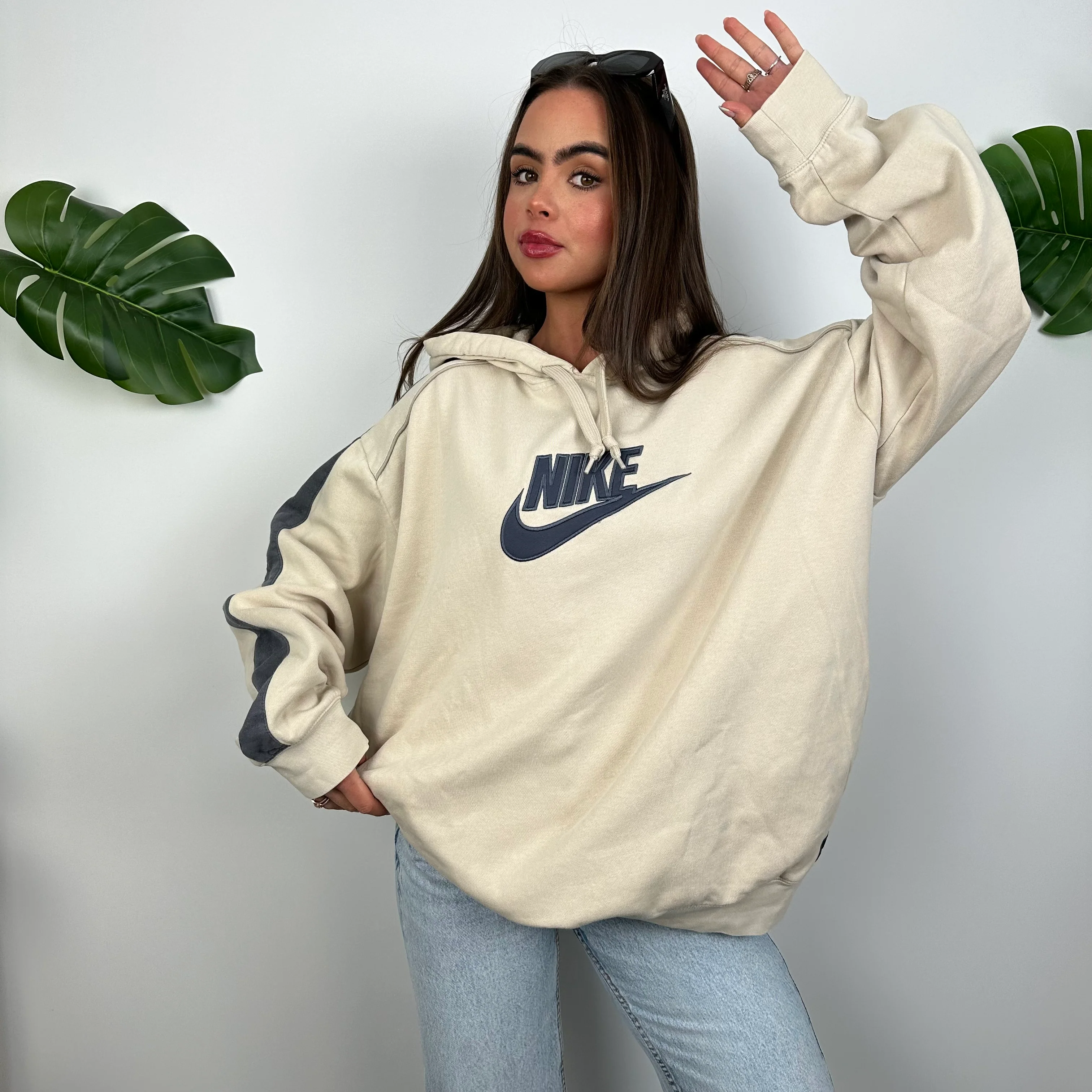 Nike Cream Embroidered Spell Out Hoodie (L) - Image 5