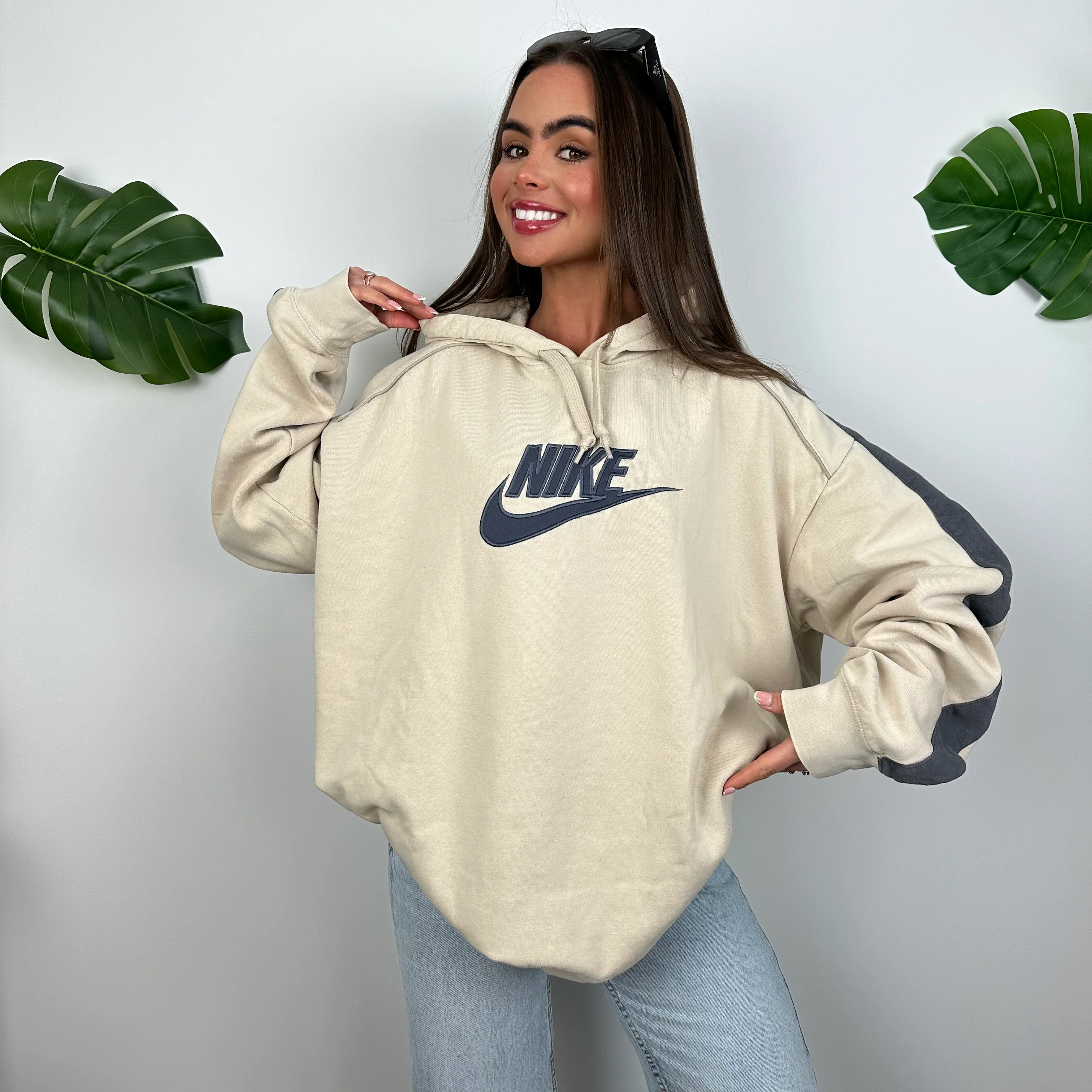 Nike Cream Embroidered Spell Out Hoodie (L) - Image 6