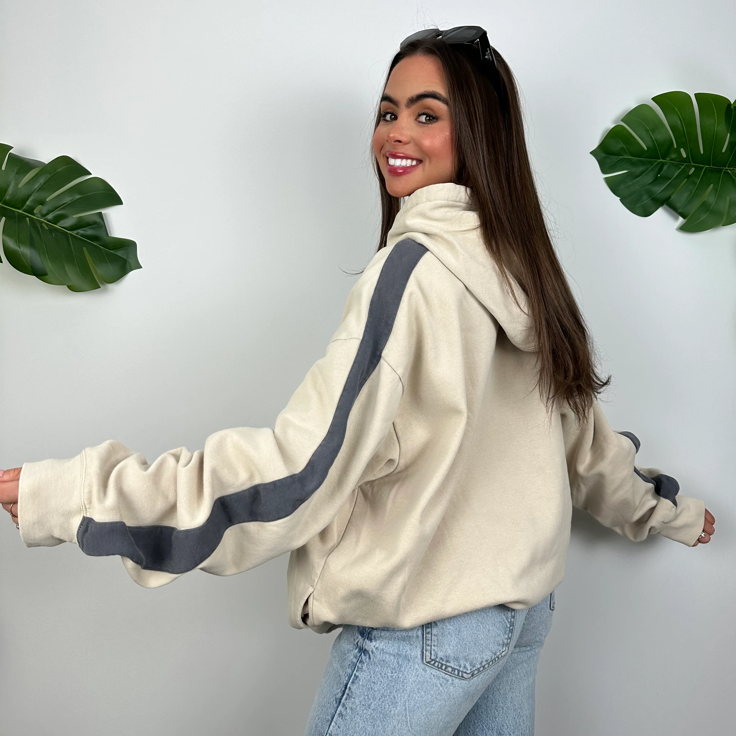 Nike Cream Embroidered Spell Out Hoodie (L) - Image 7