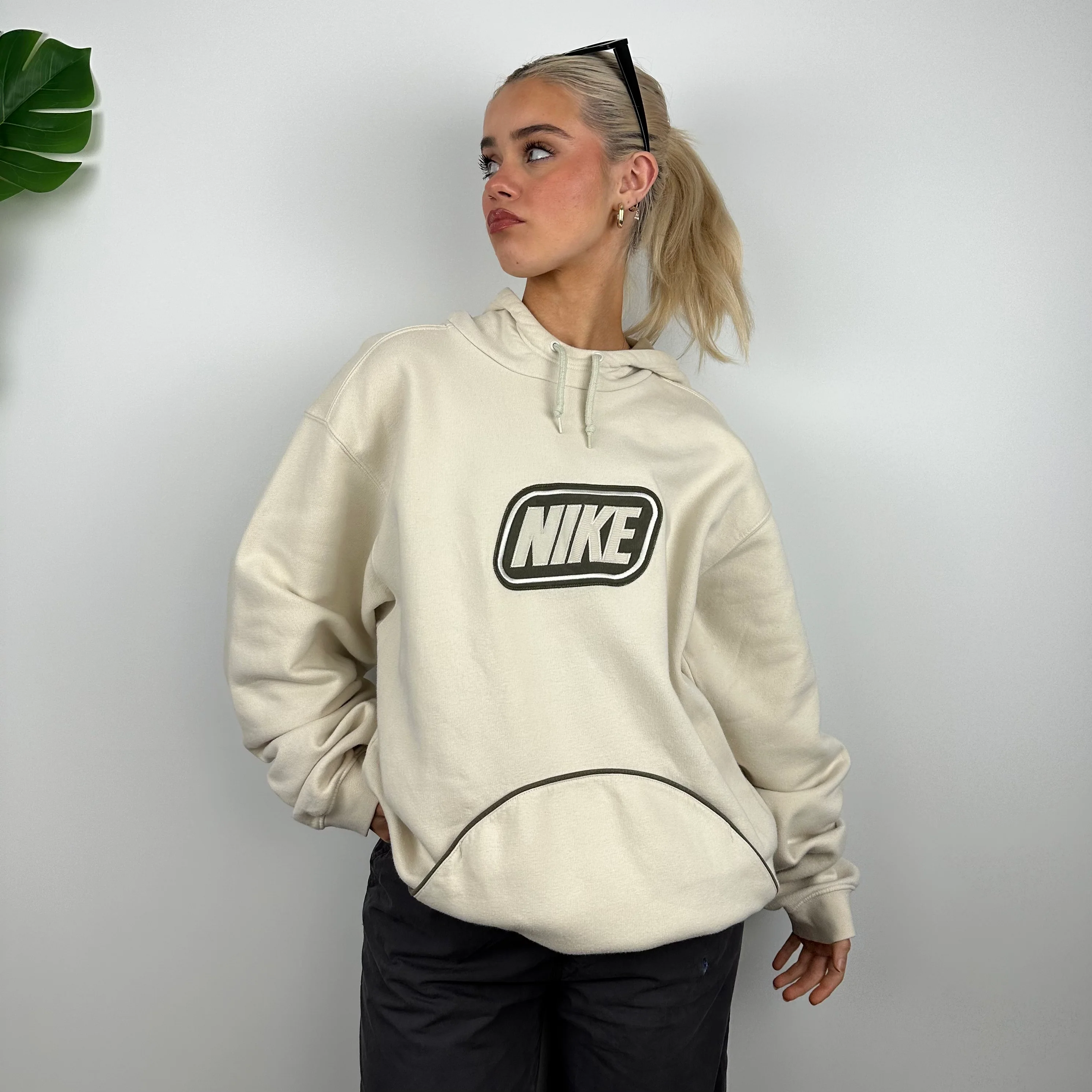 Nike Cream Embroidered Spell Out Hoodie (L) - Image 3