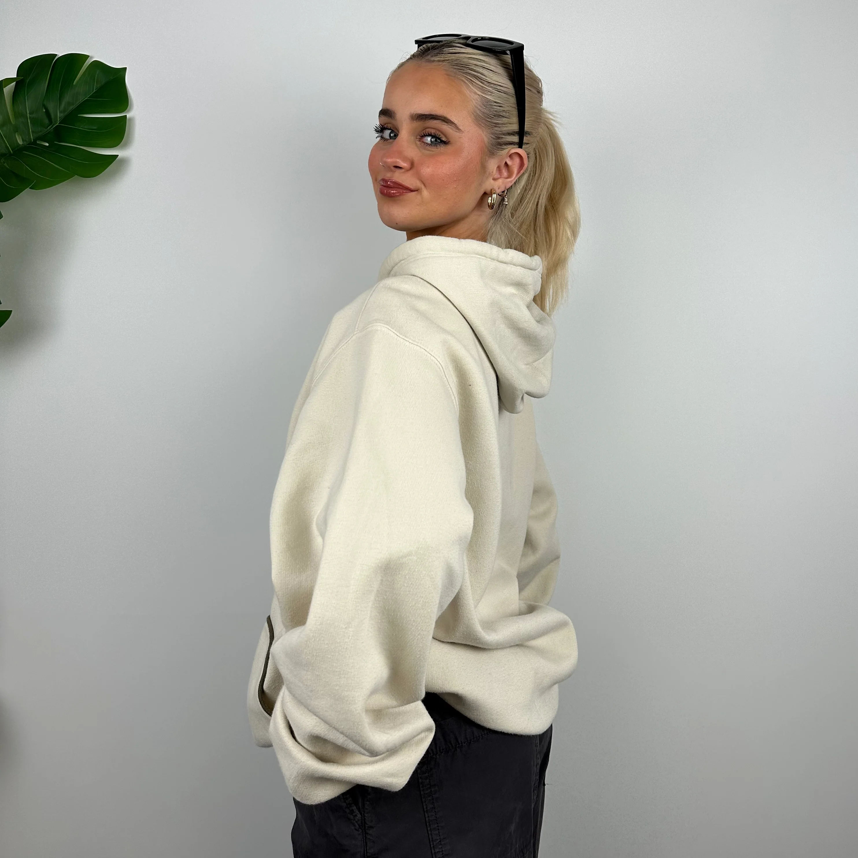 Nike Cream Embroidered Spell Out Hoodie (L) - Image 5