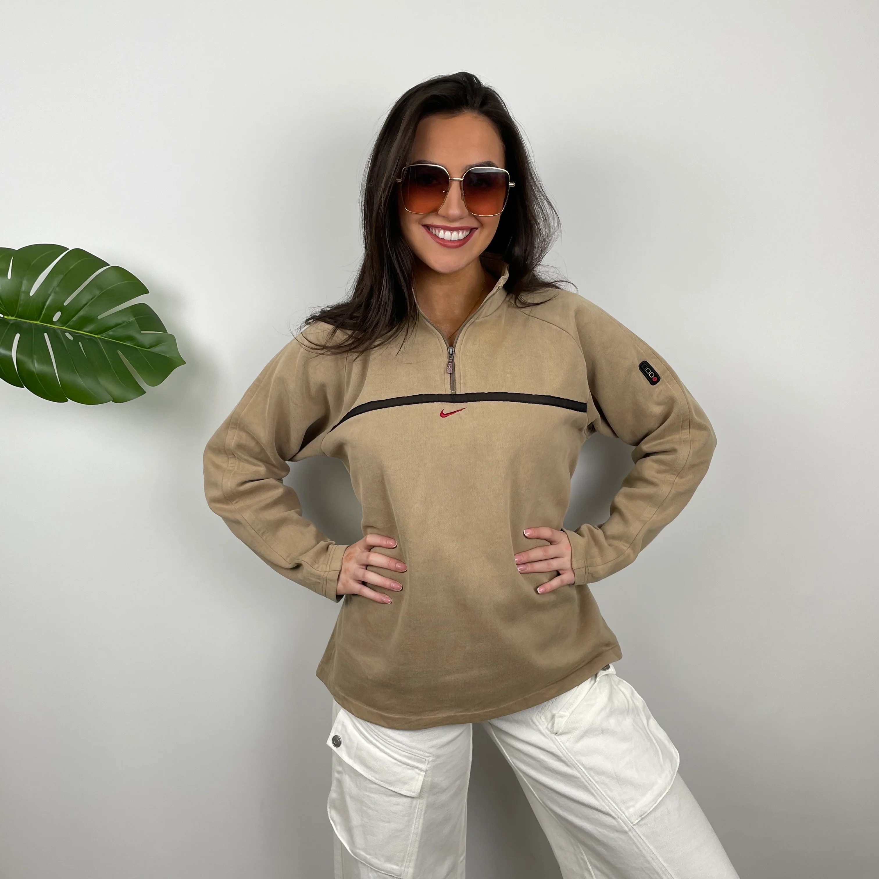 Nike Tan Embroidered Spell Out Quarter Zip Sweatshirt (M)