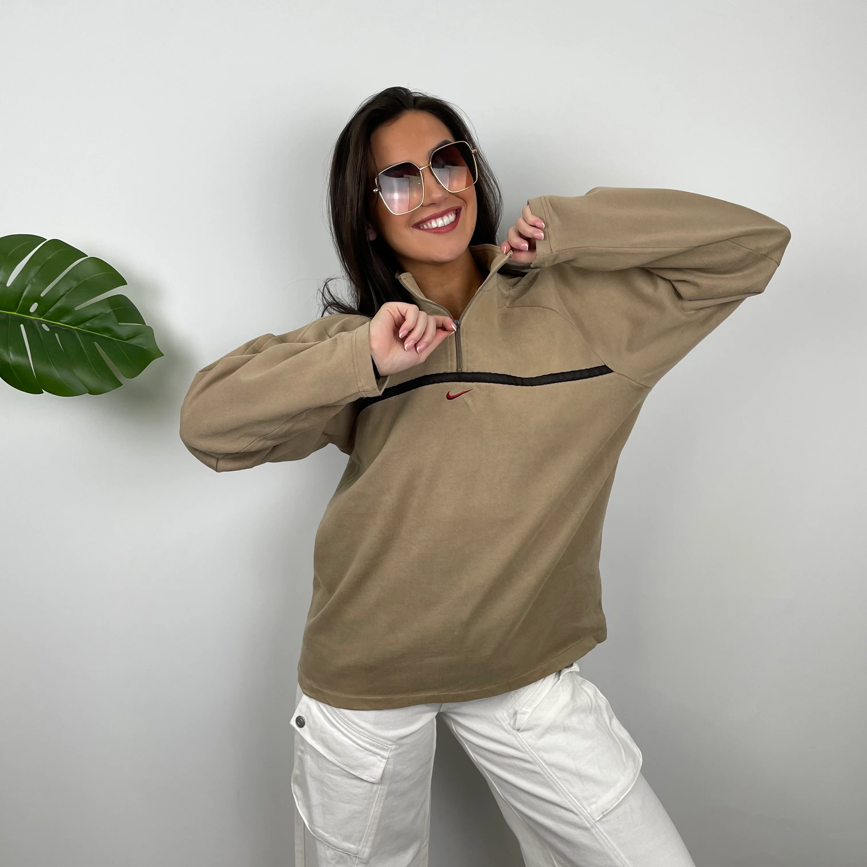 Nike Tan Embroidered Spell Out Quarter Zip Sweatshirt (M) - Image 2