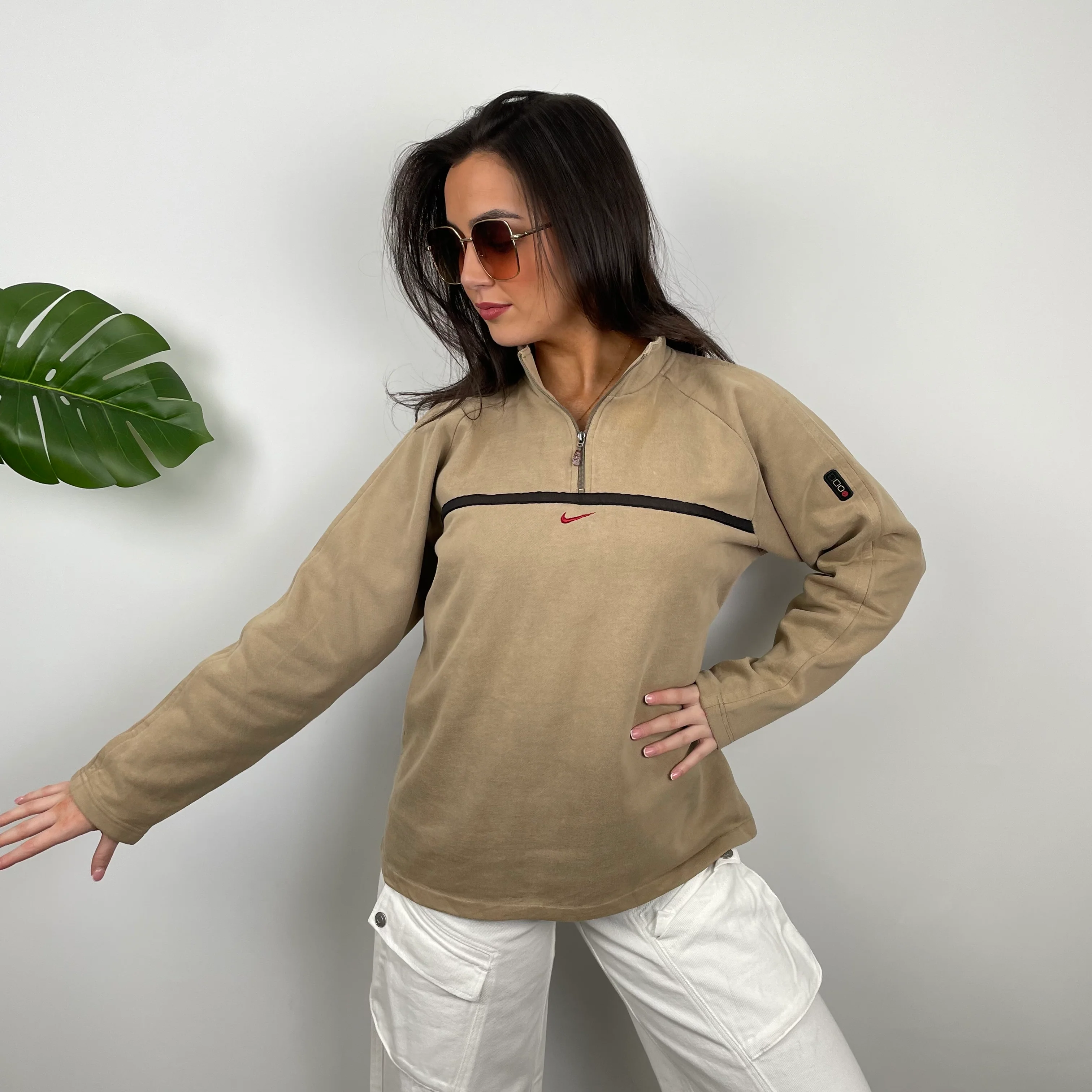 Nike Tan Embroidered Spell Out Quarter Zip Sweatshirt (M) - Image 3