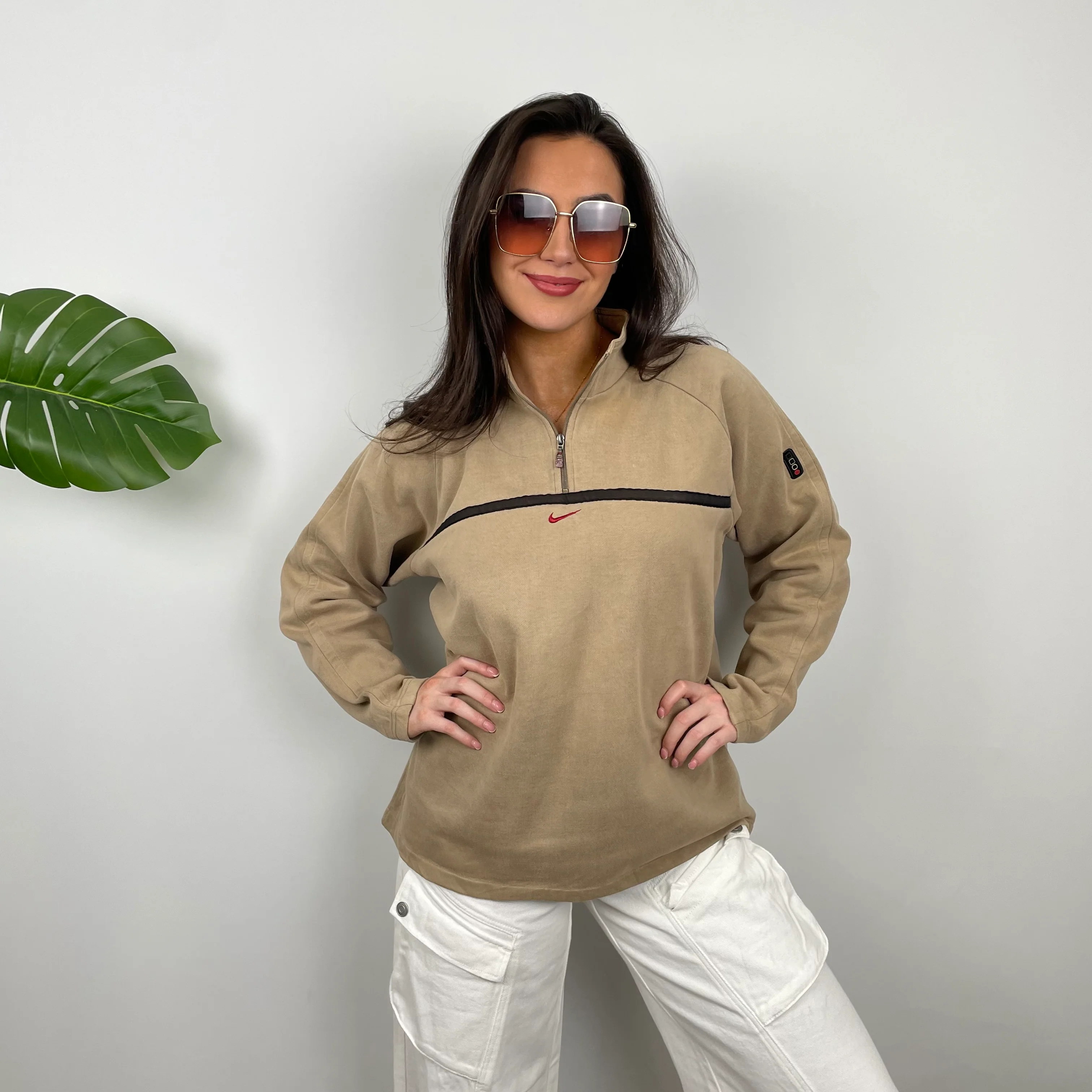 Nike Tan Embroidered Spell Out Quarter Zip Sweatshirt (M) - Image 5