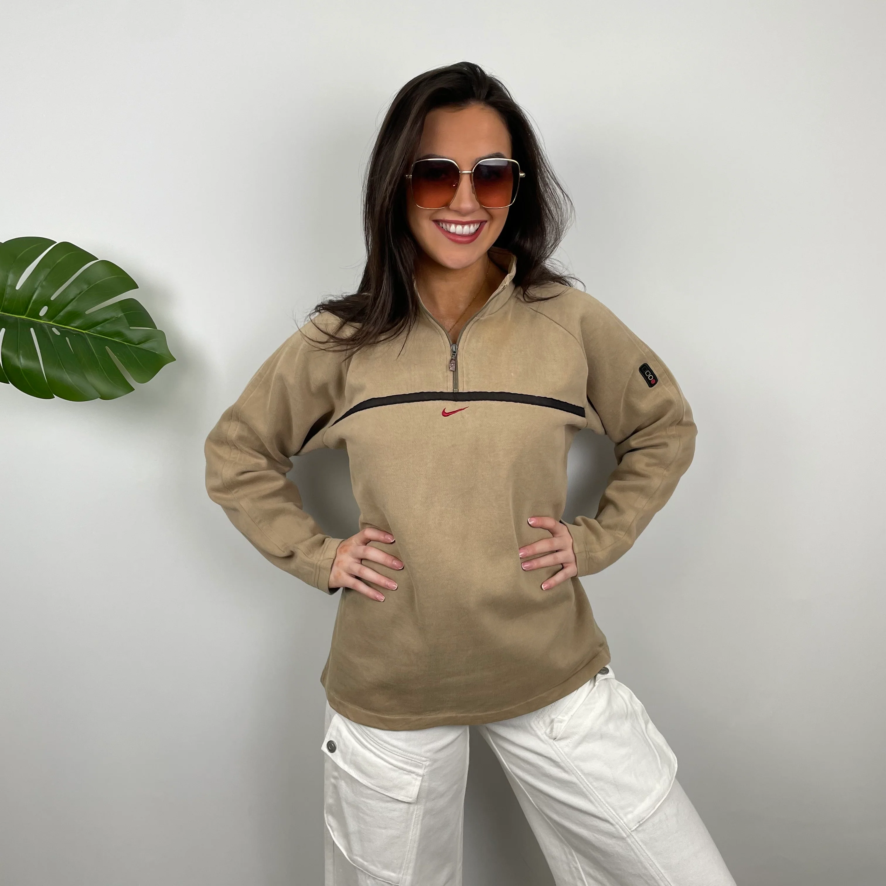 Nike Tan Embroidered Spell Out Quarter Zip Sweatshirt (M) - Image 6
