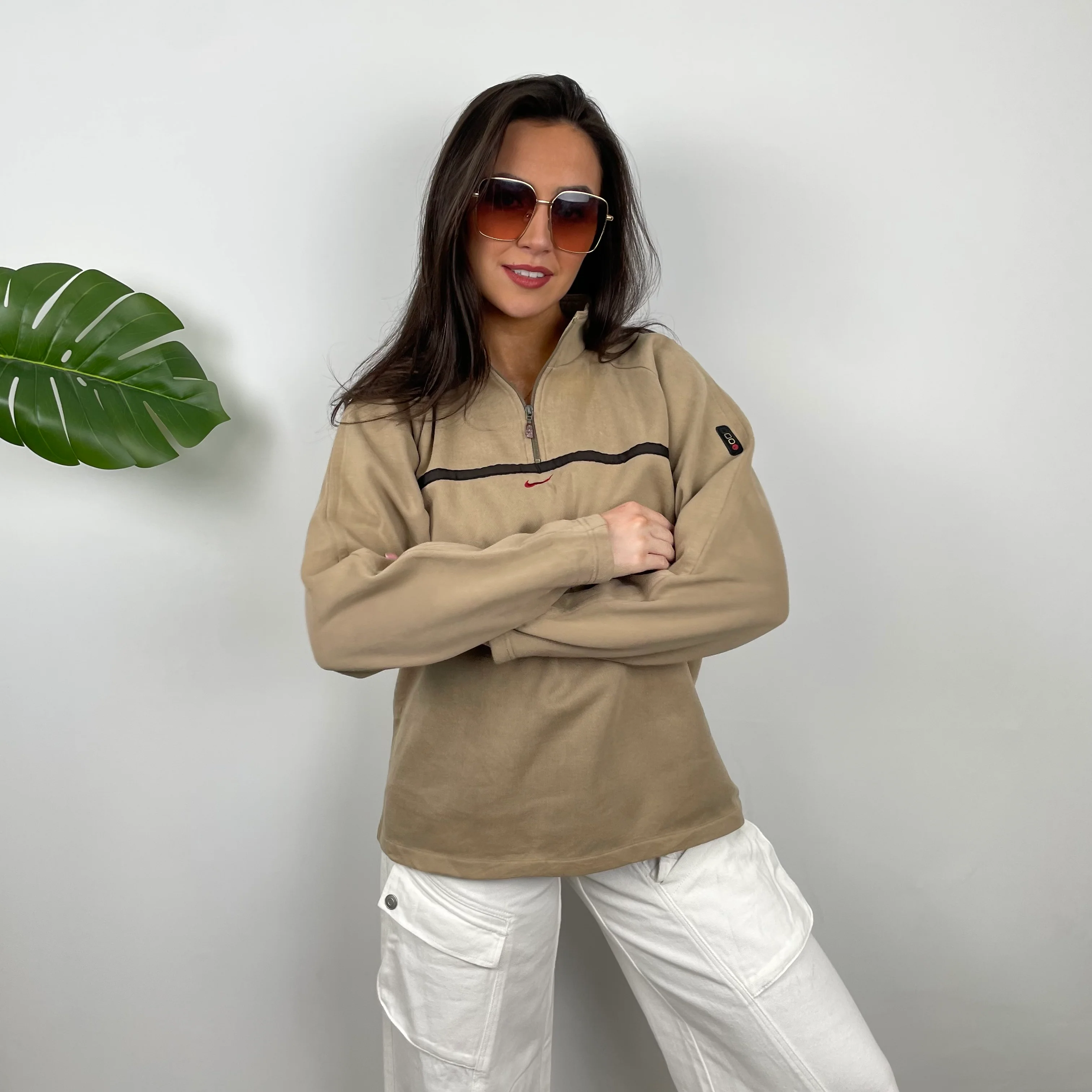 Nike Tan Embroidered Spell Out Quarter Zip Sweatshirt (M) - Image 7