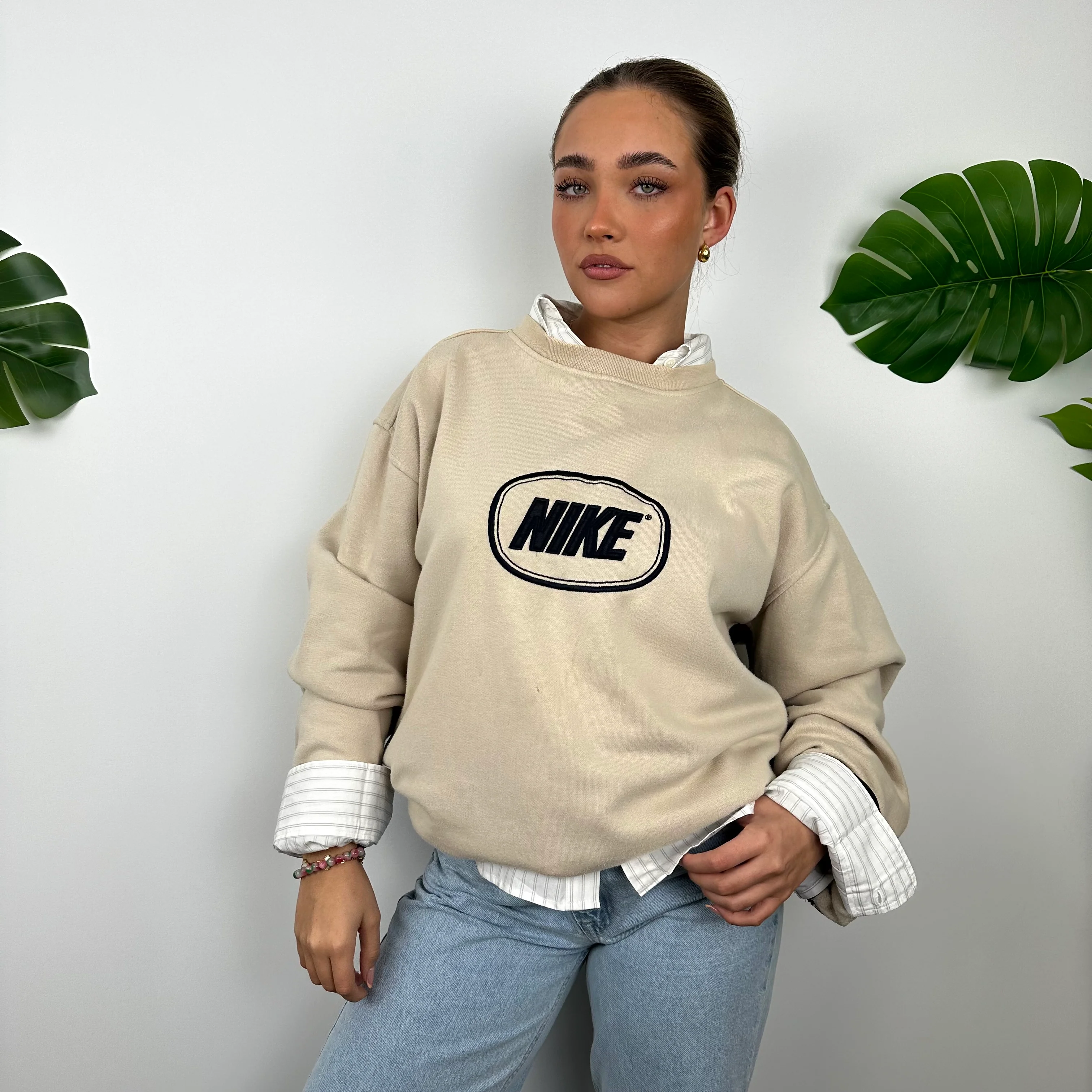 Nike Cream Embroidered Spell Out Sweatshirt (XL) - Image 7
