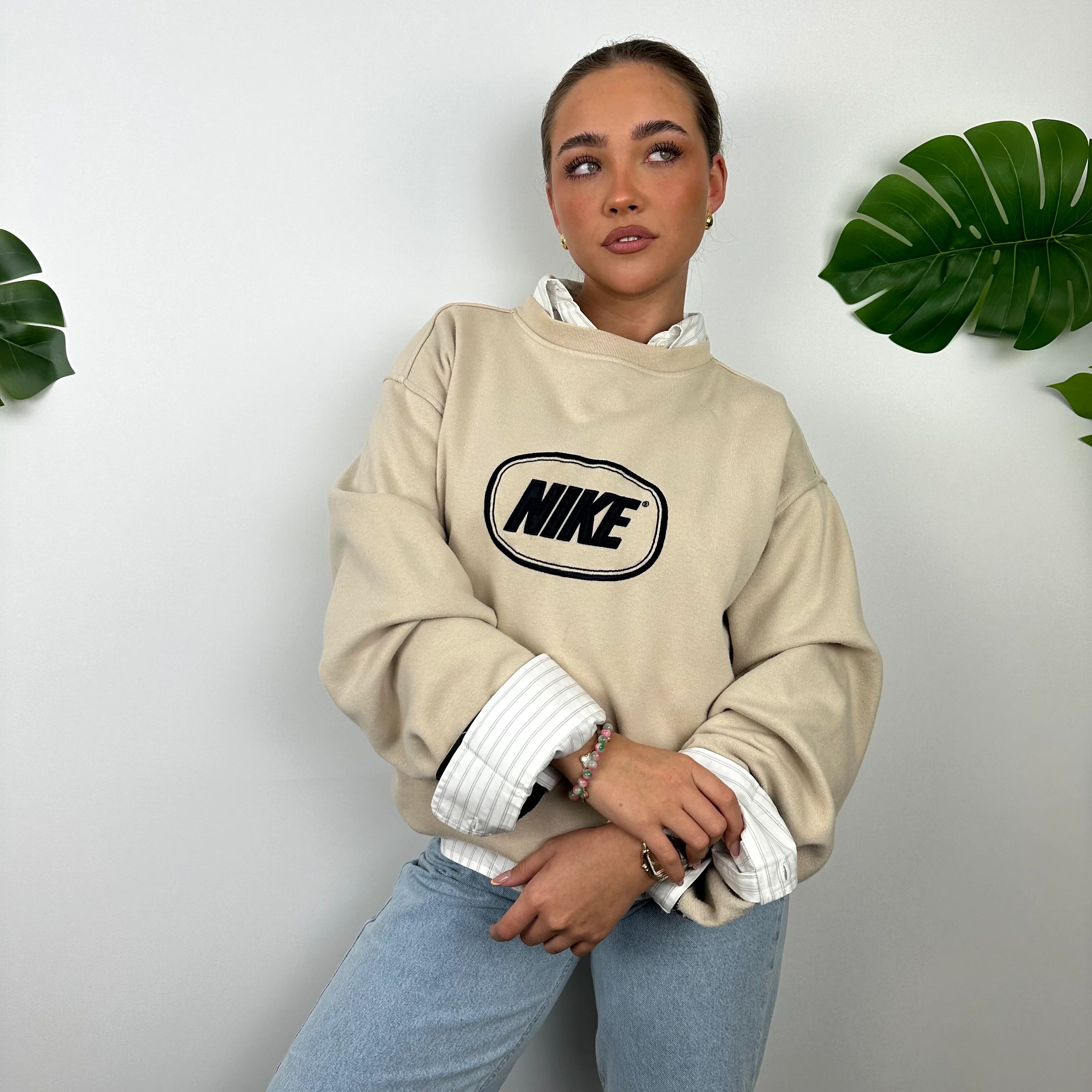 Nike Cream Embroidered Spell Out Sweatshirt (XL) - Image 8