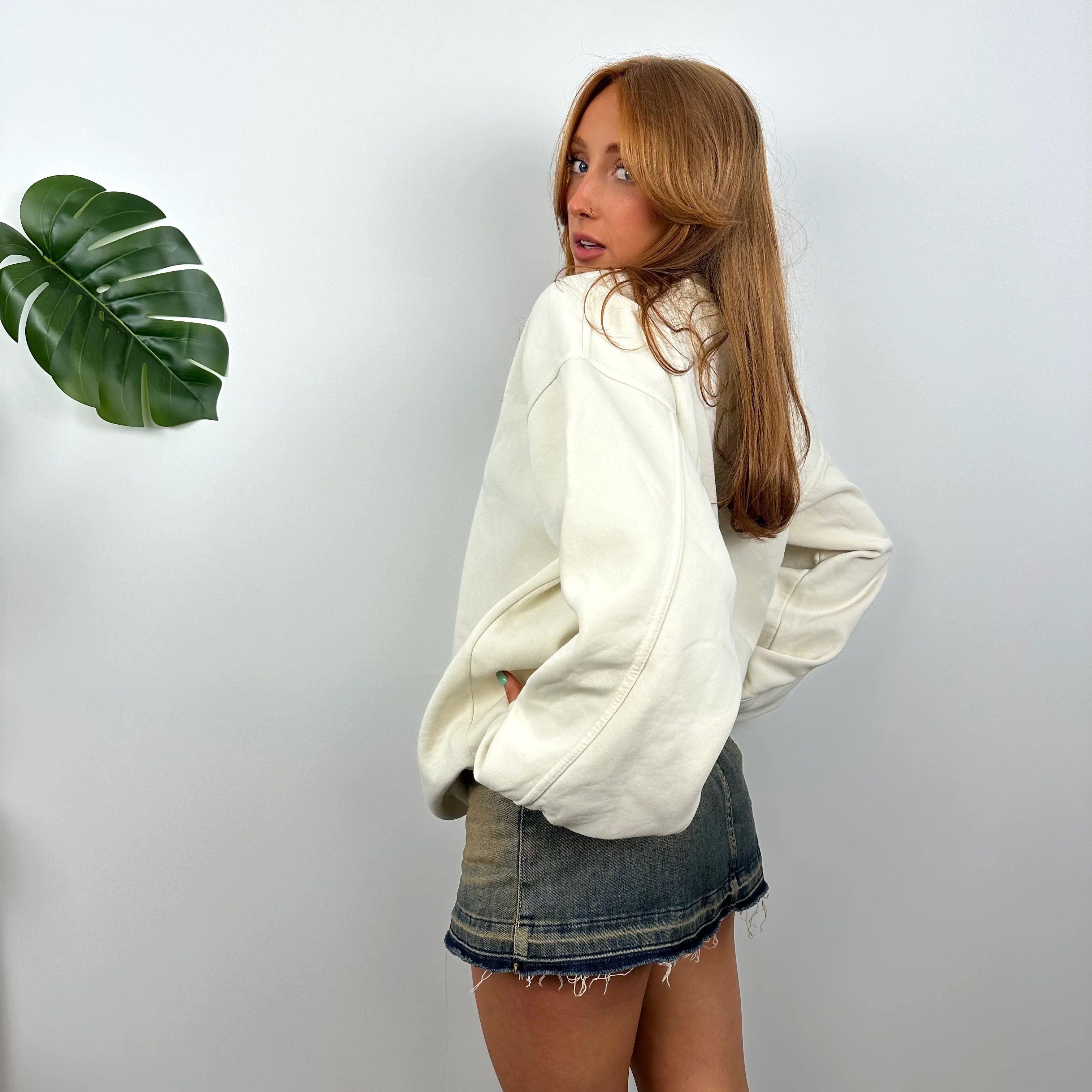 Nike Cream Embroidered Spell Out Sweatshirt (L) - Image 5