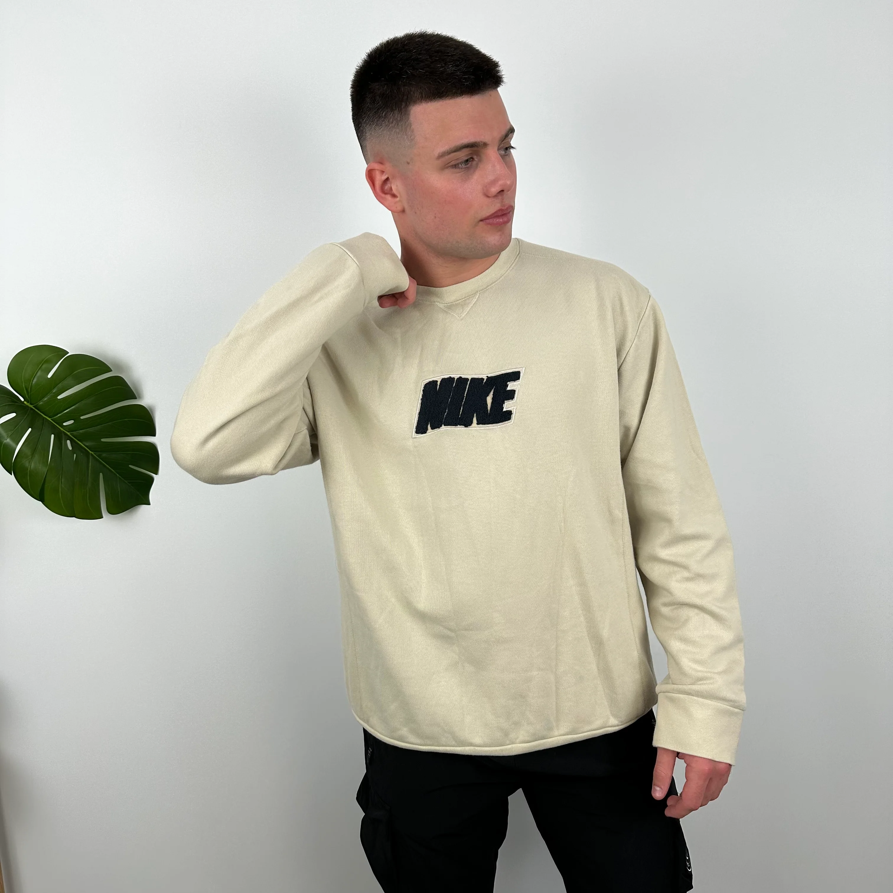 Nike Cream Embroidered Spell Out Sweatshirt (L) - Image 2