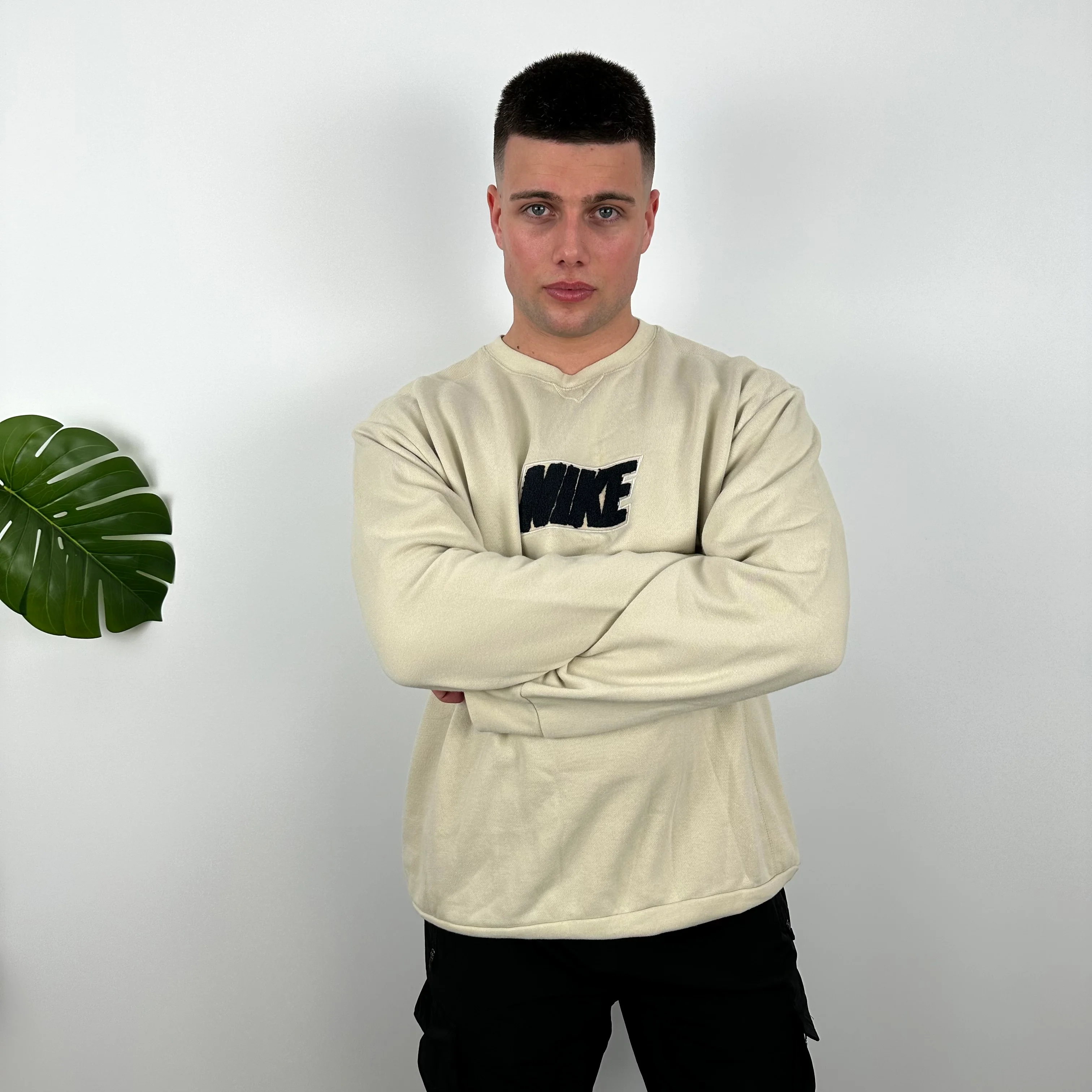 Nike Cream Embroidered Spell Out Sweatshirt (L) - Image 7