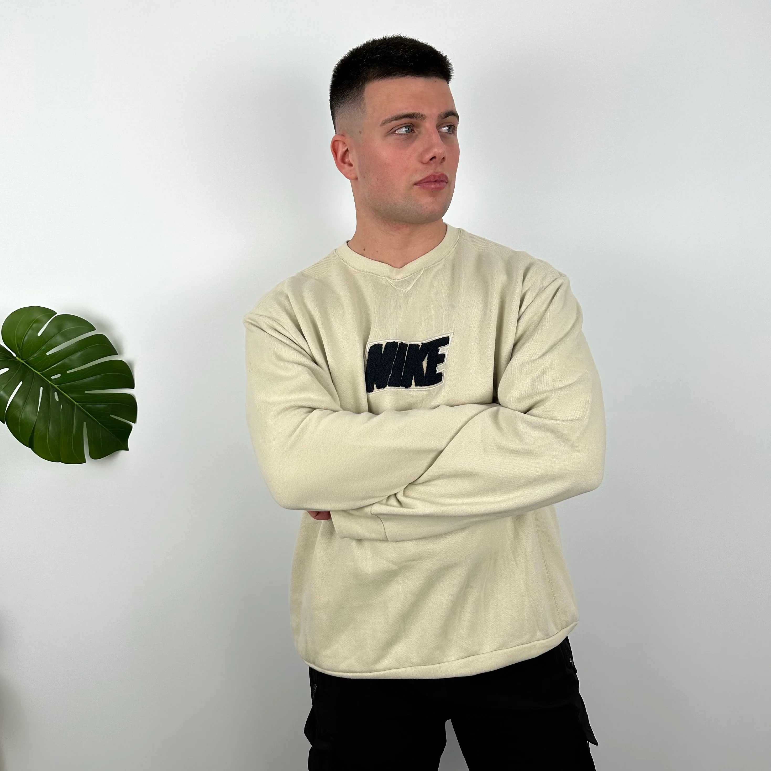 Nike Cream Embroidered Spell Out Sweatshirt (L) - Image 8
