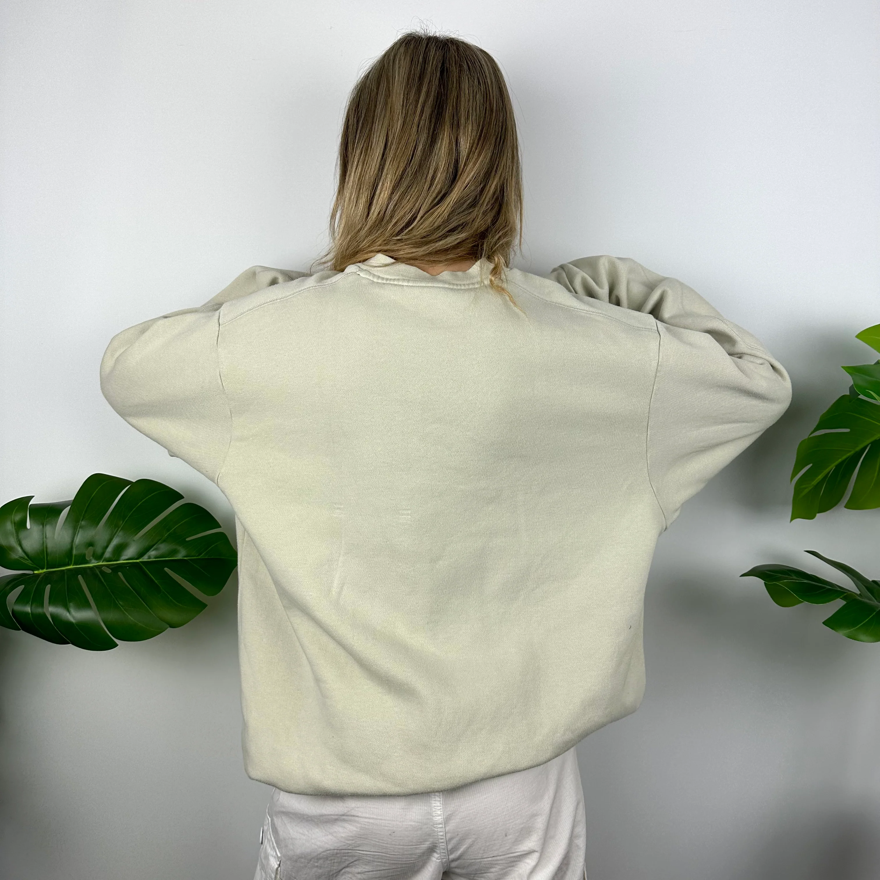 Nike Cream Embroidered Spell Out Sweatshirt (L) - Image 6