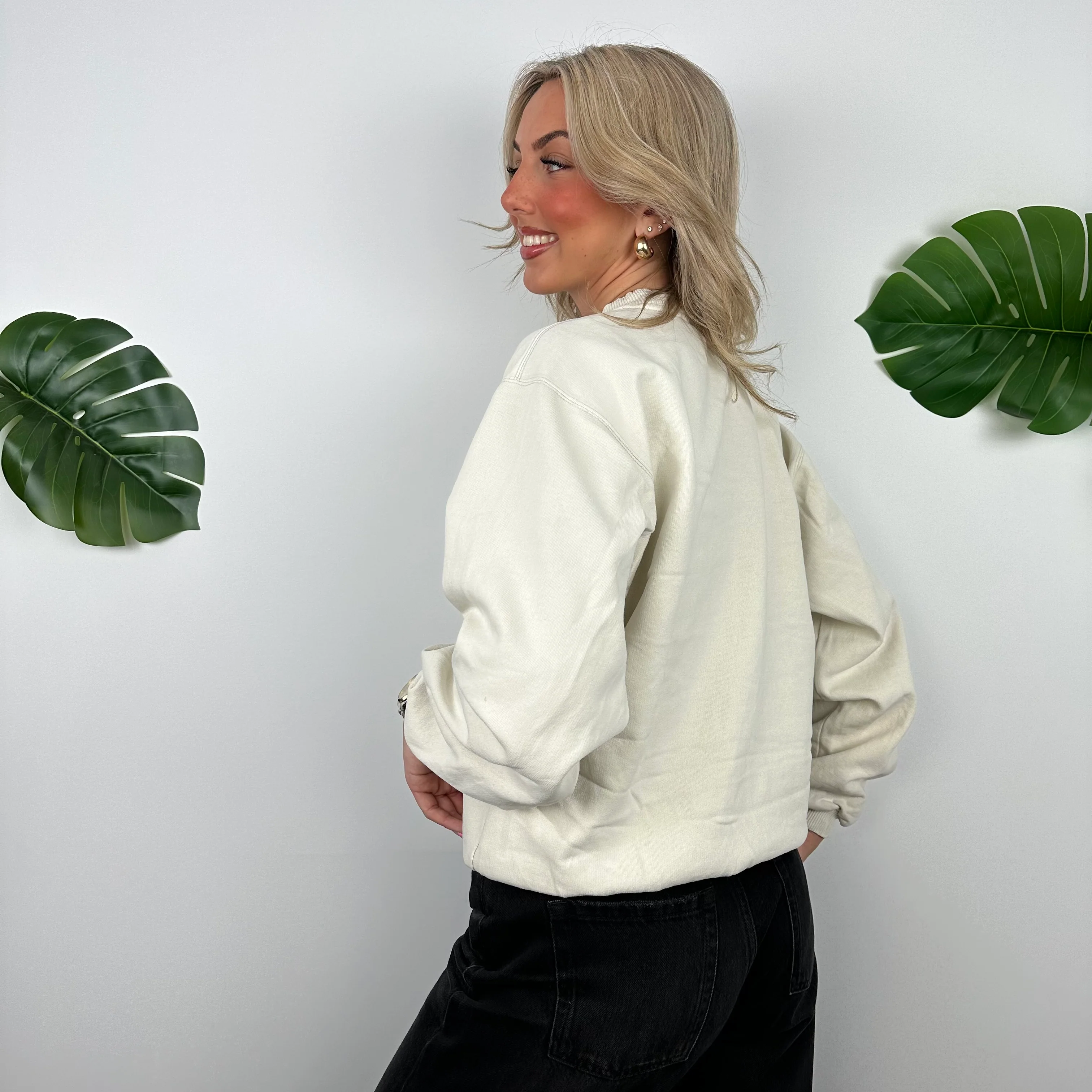 Nike Cream Embroidered Spell Out Sweatshirt (S) - Image 8