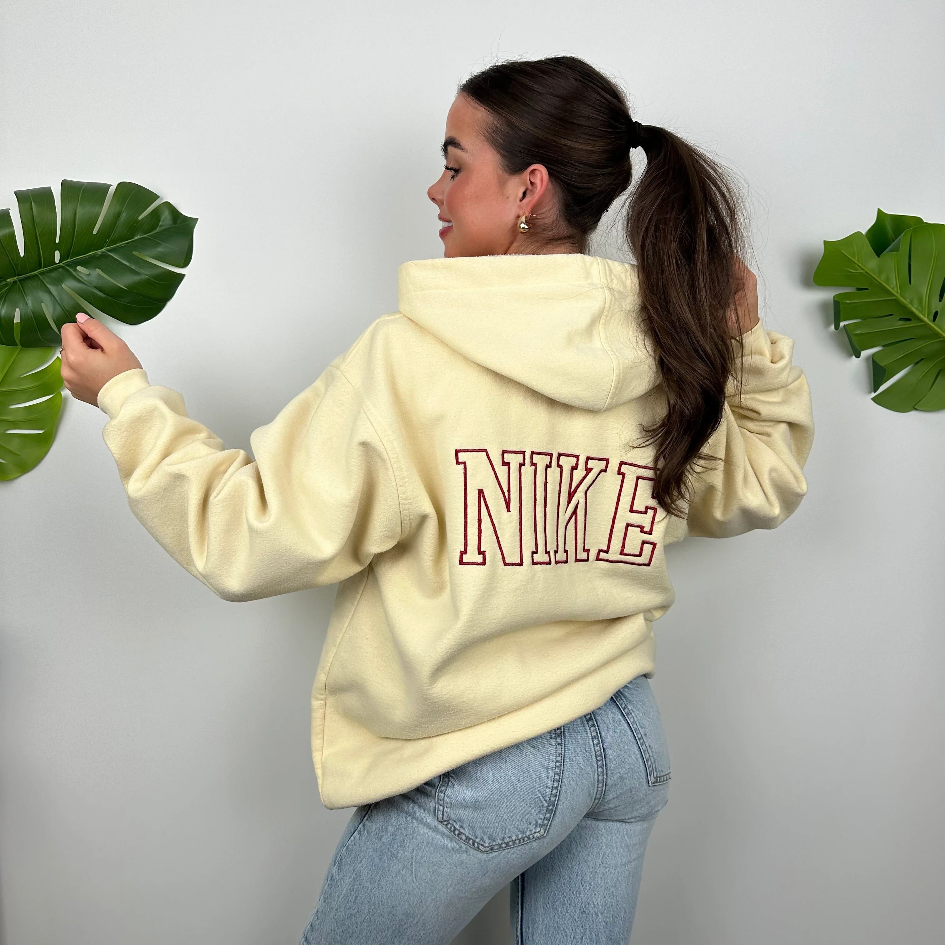 Nike Cream Embroidered Spell Out Zip Up Hoodie Jacket (L) - Image 3