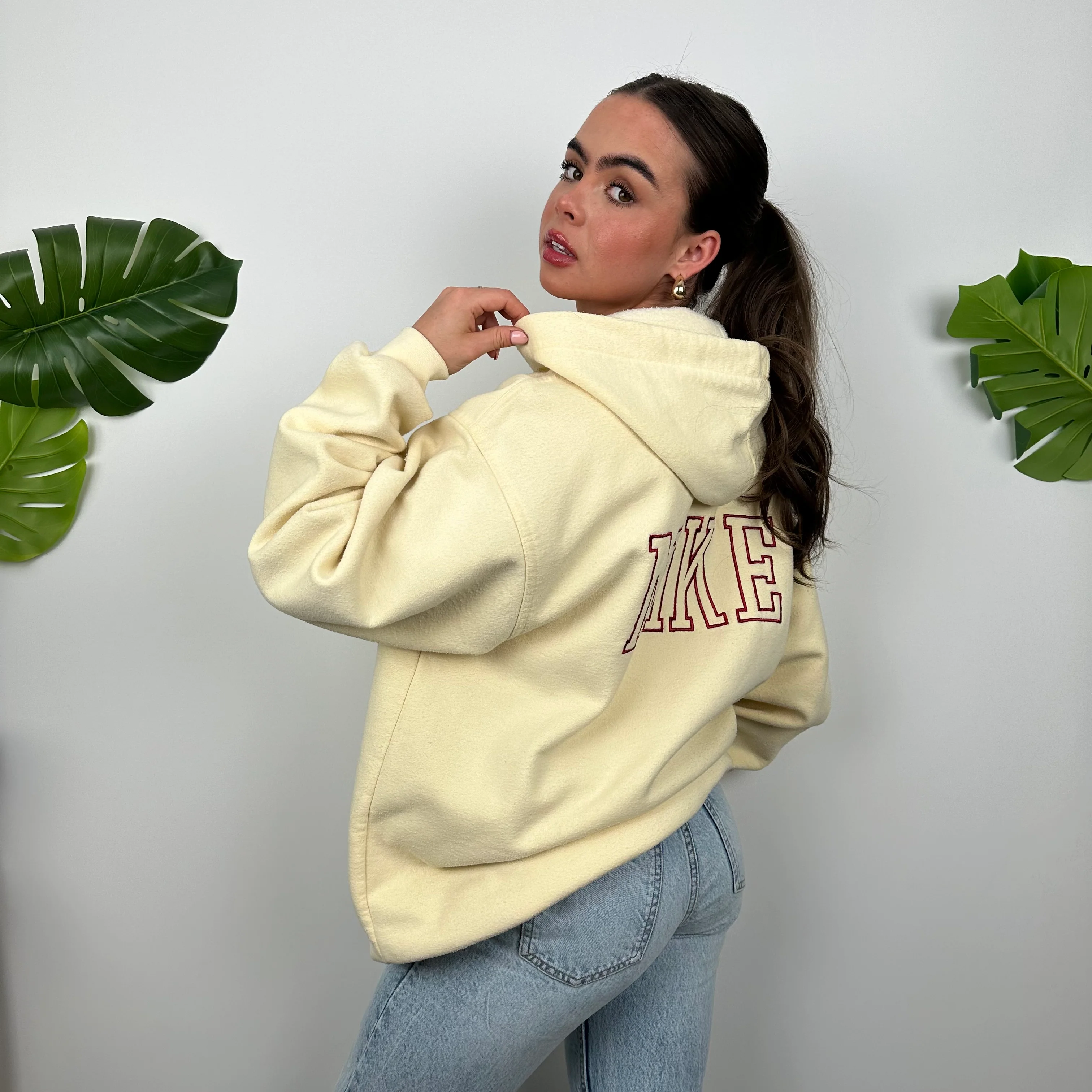 Nike Cream Embroidered Spell Out Zip Up Hoodie Jacket (L) - Image 4