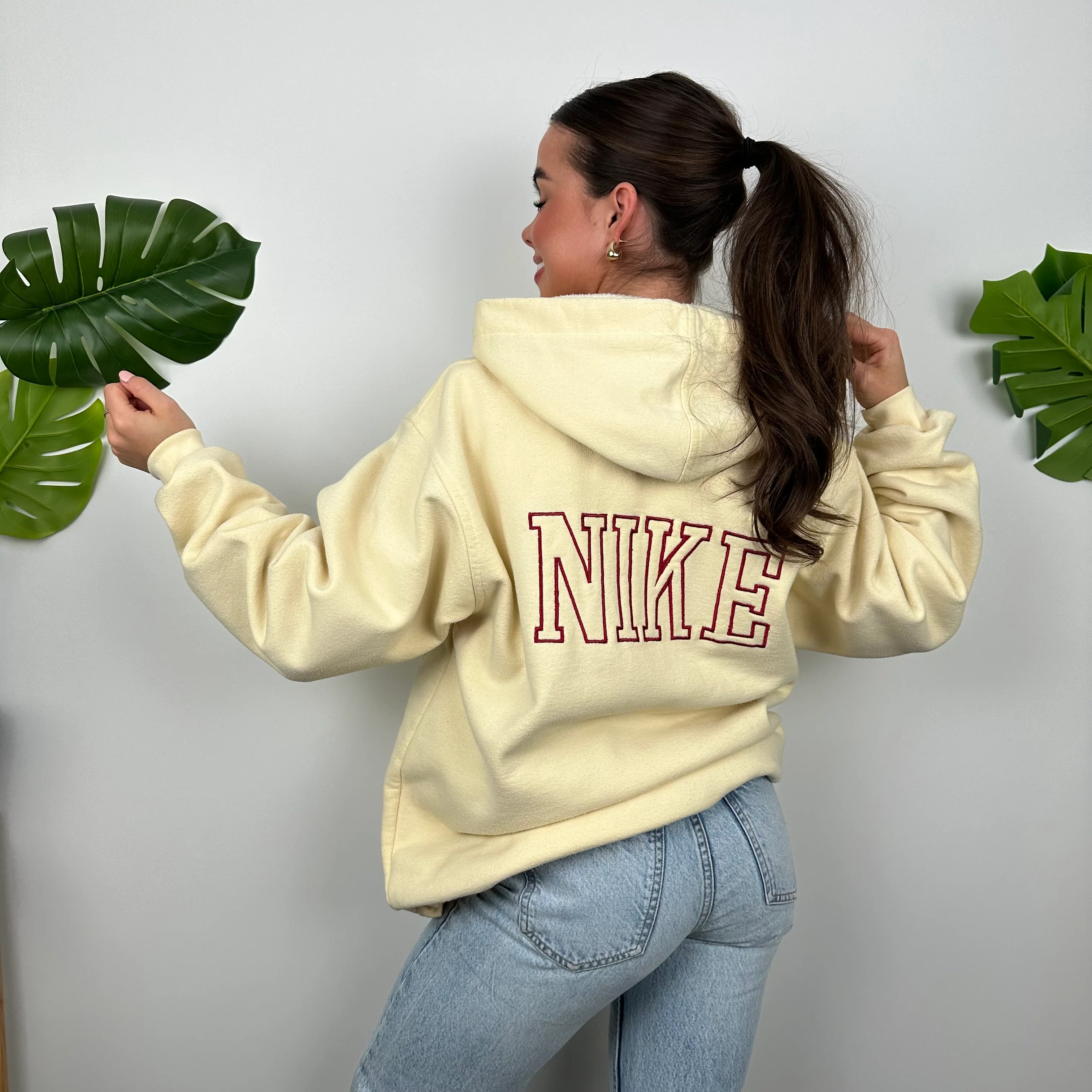 Nike Cream Embroidered Spell Out Zip Up Hoodie Jacket (L) - Image 7
