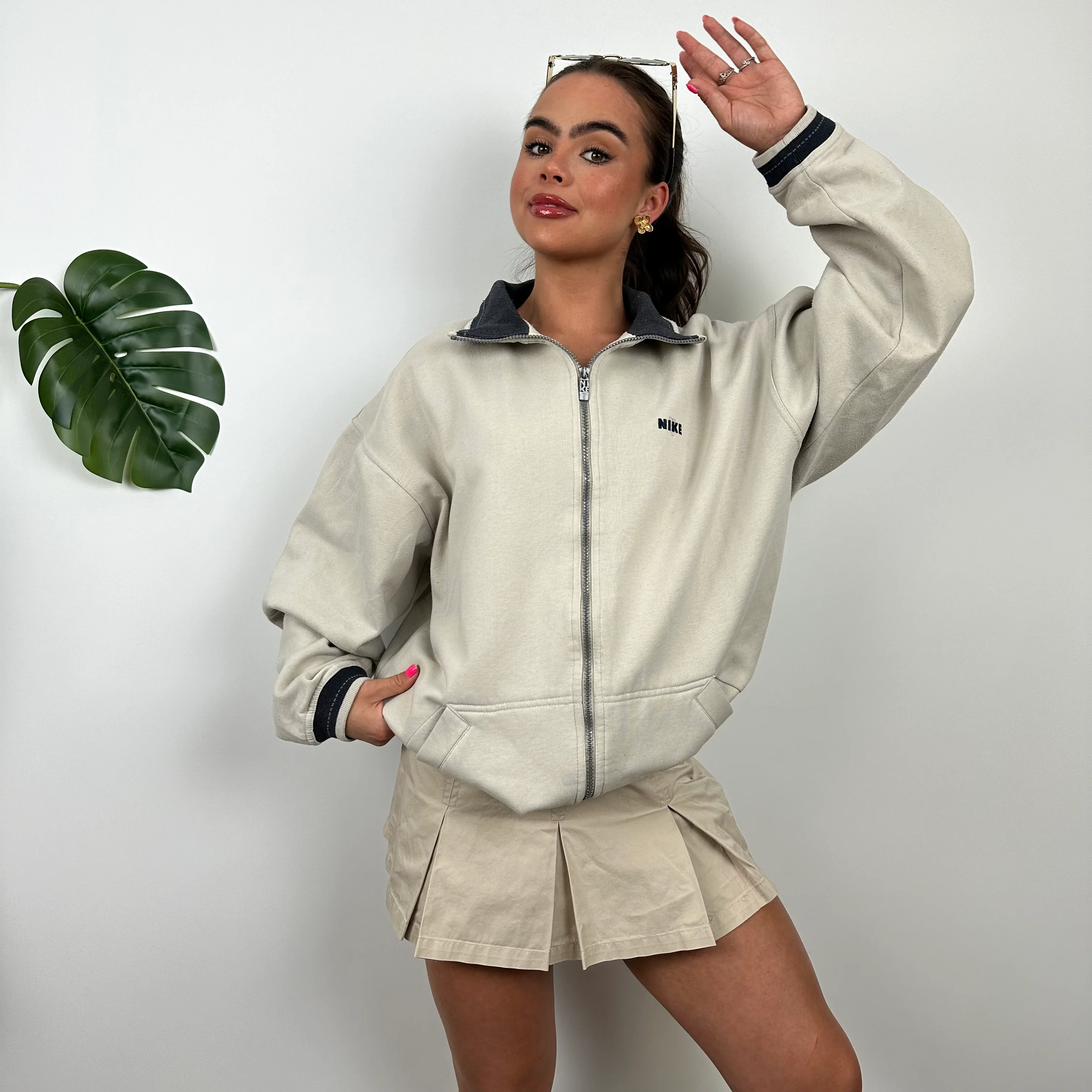Nike Cream Embroidered Spell Out Zip Up Track Jacket (M) - Image 4