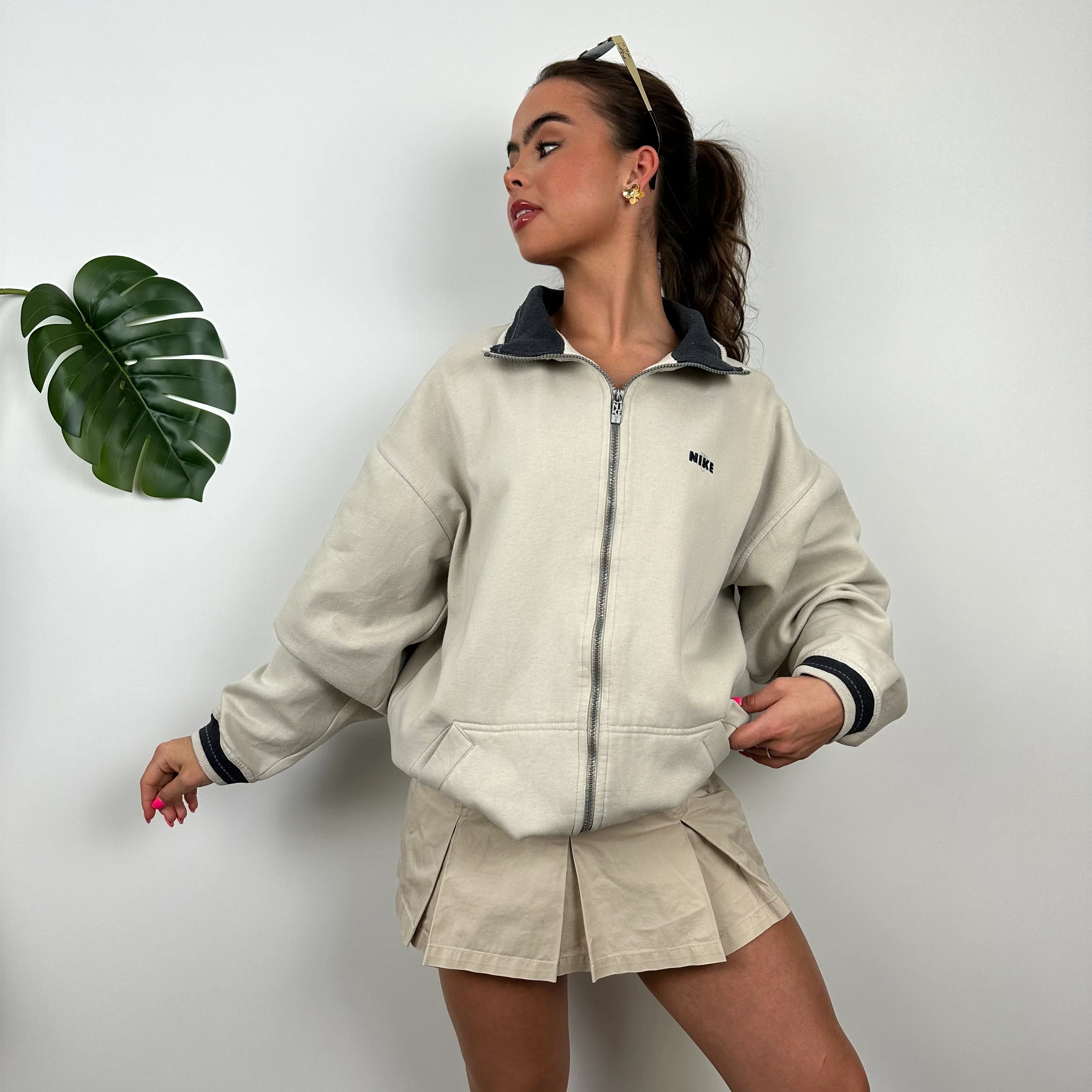 Nike Cream Embroidered Spell Out Zip Up Track Jacket (M) - Image 5