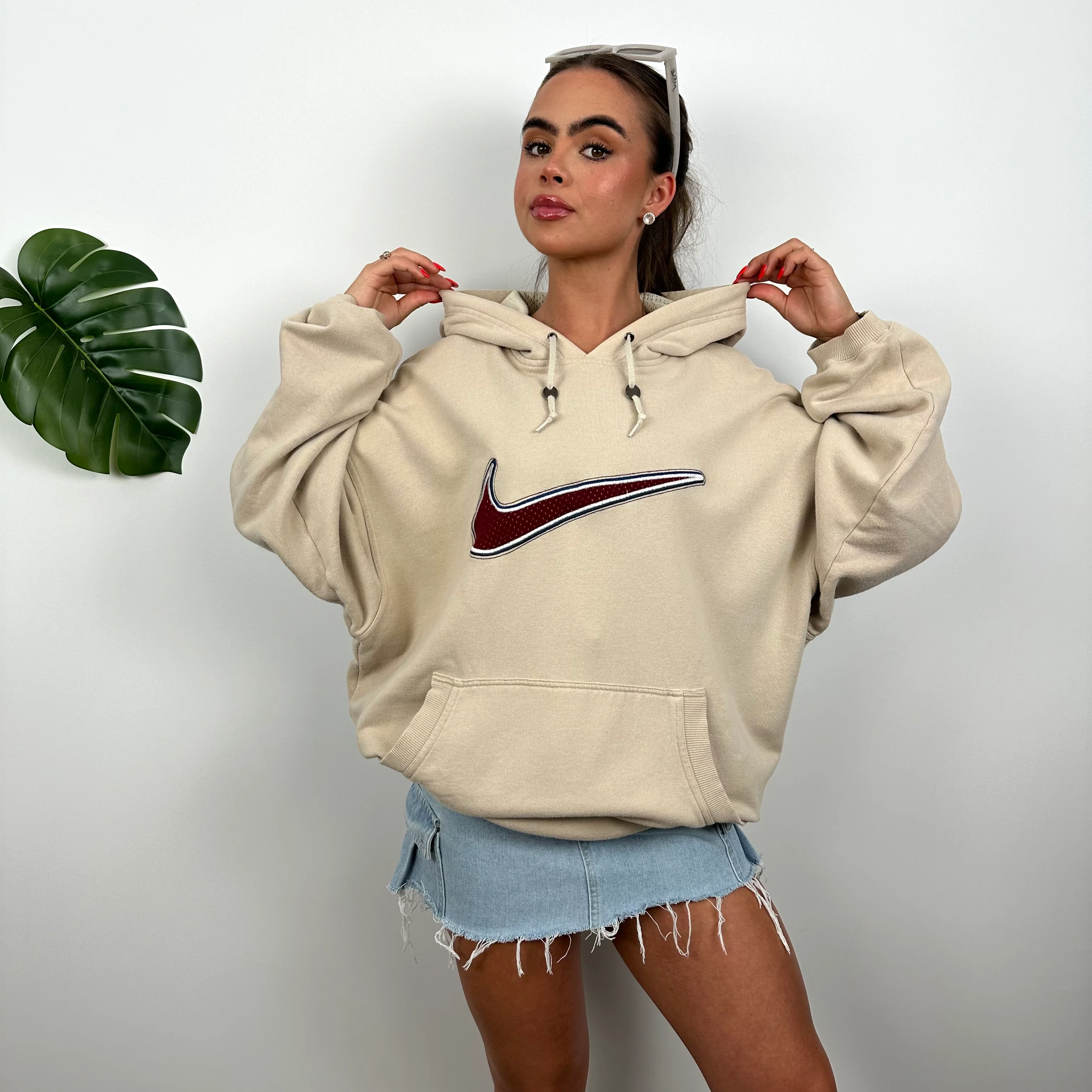 Nike Cream Embroidered Swoosh Hoodie (L) - Image 2