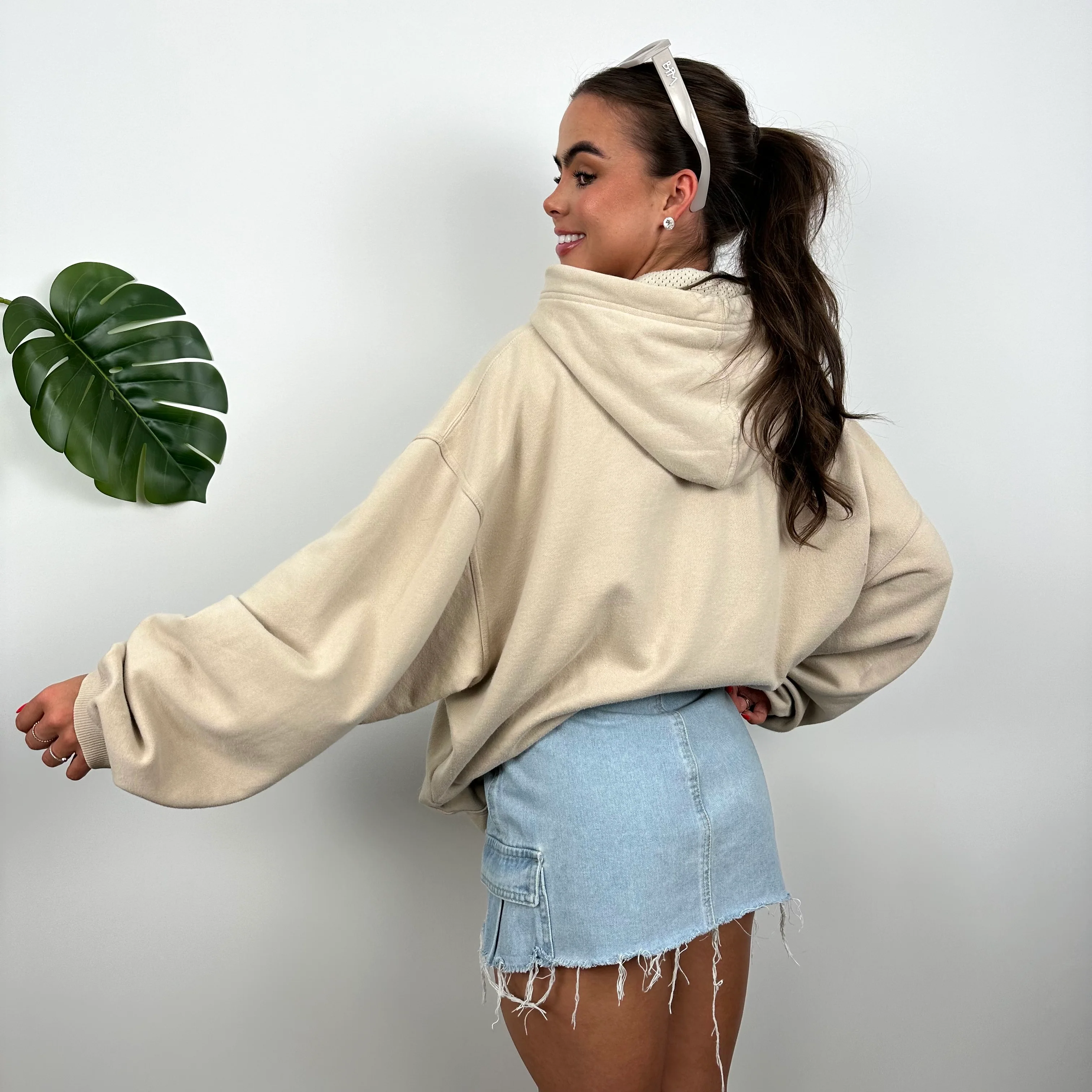 Nike Cream Embroidered Swoosh Hoodie (L) - Image 5