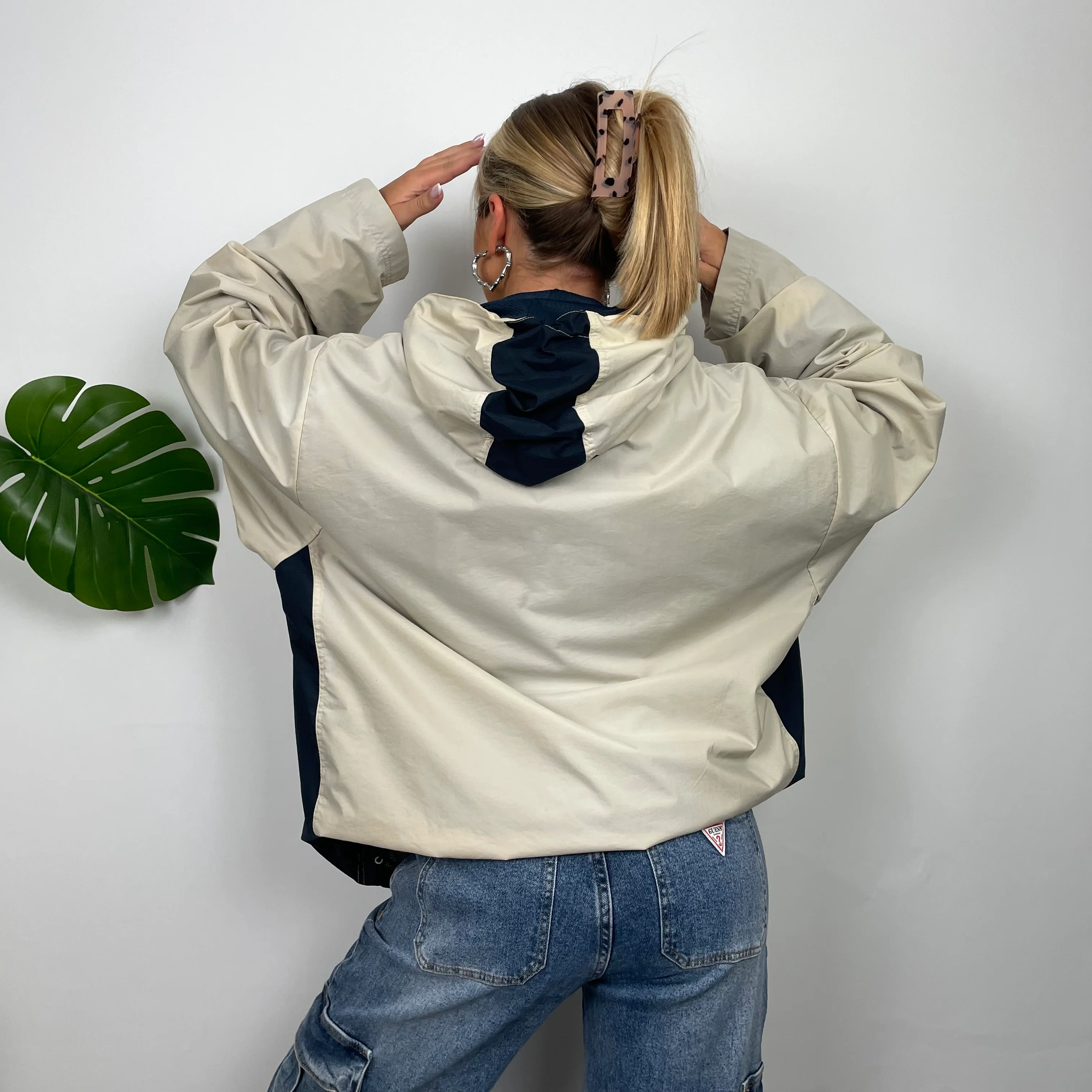 Nike Cream Embroidered Swoosh Quarter Zip Pullover Windbreaker Jacket (L) - Image 6