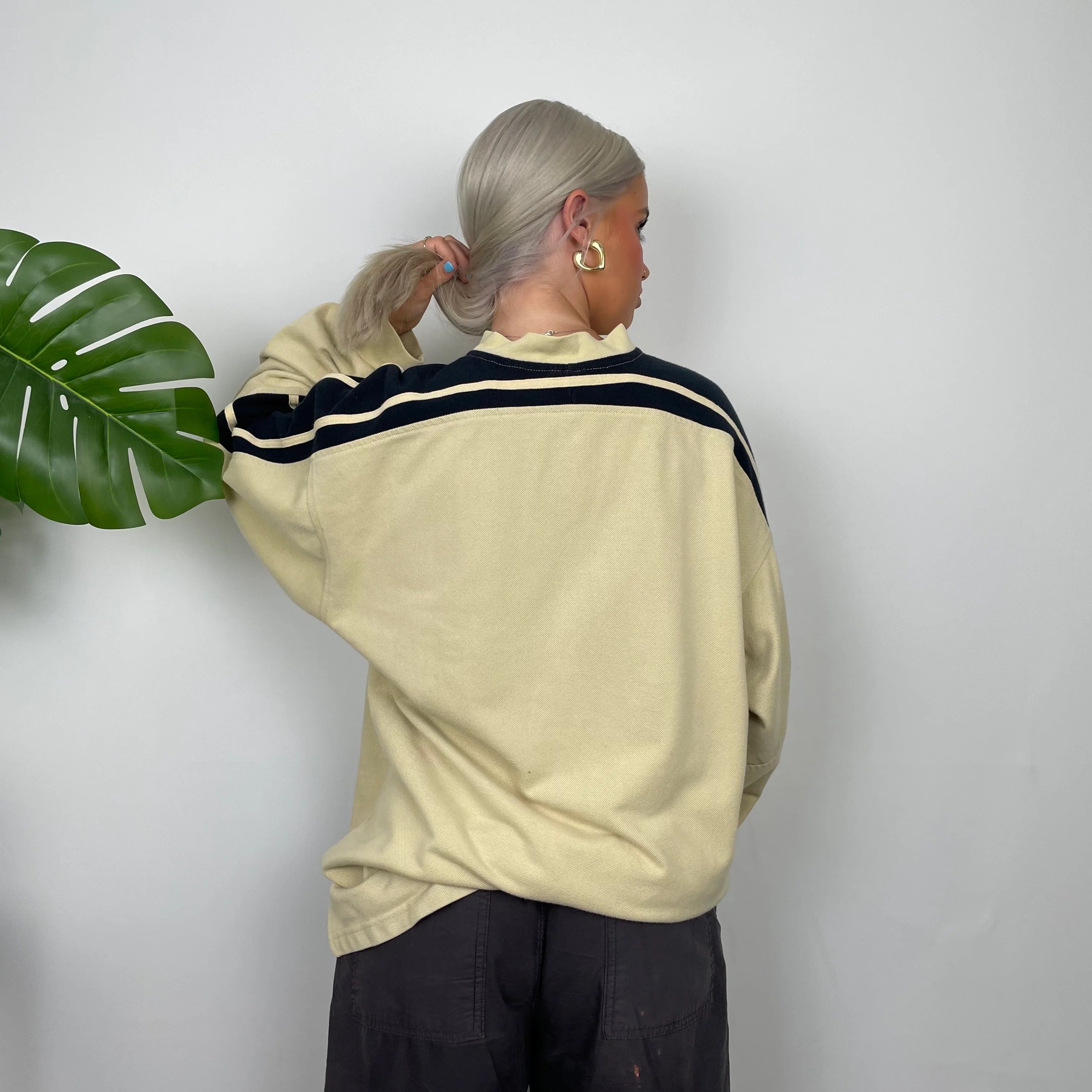 Nike Cream Embroidered Swoosh Quarter Zip Sweatshirt (XL) - Image 7