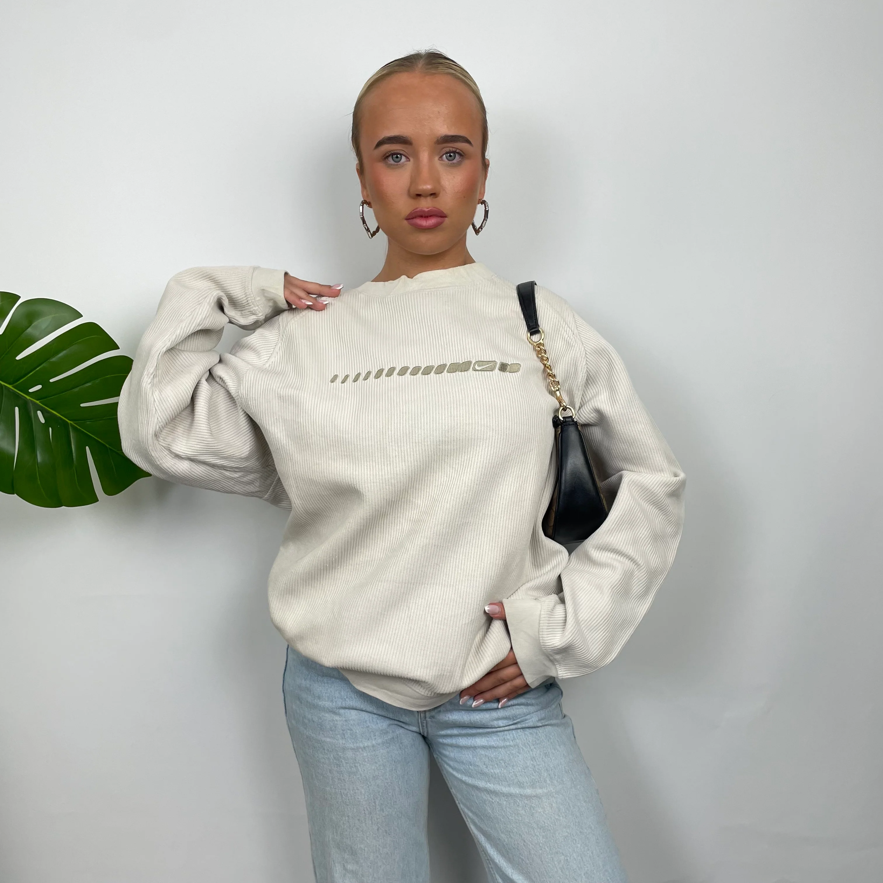 Nike Cream Embroidered Swoosh Sweatshirt (L) - Image 8