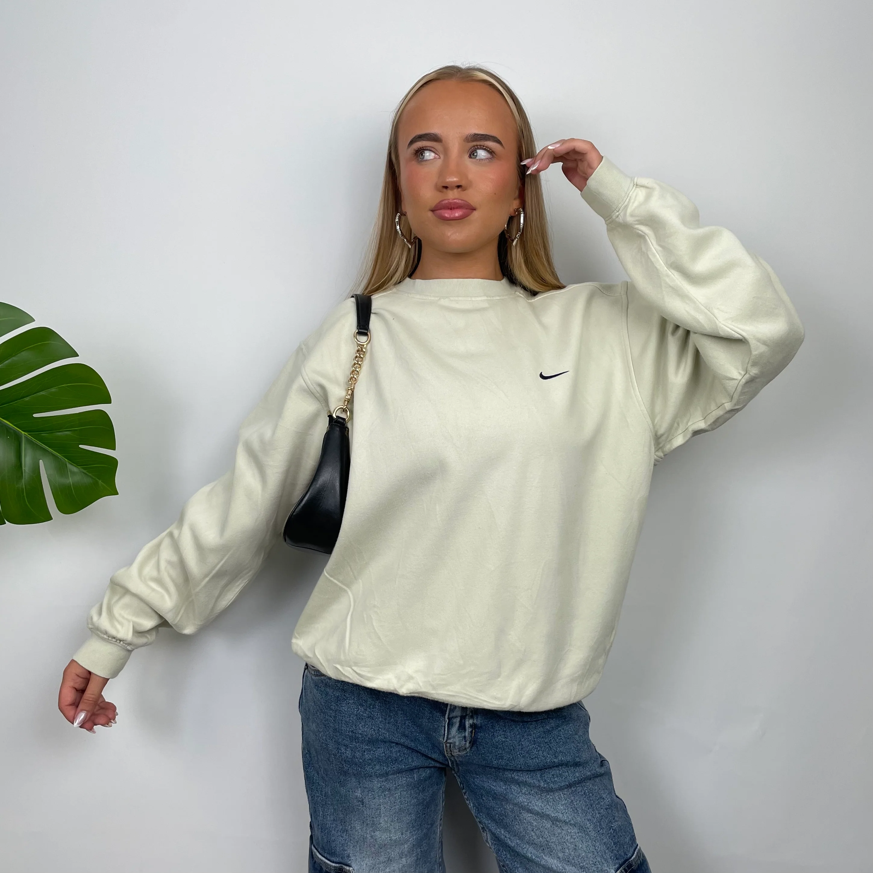 Nike Cream Embroidered Swoosh Sweatshirt (XL) - Image 5