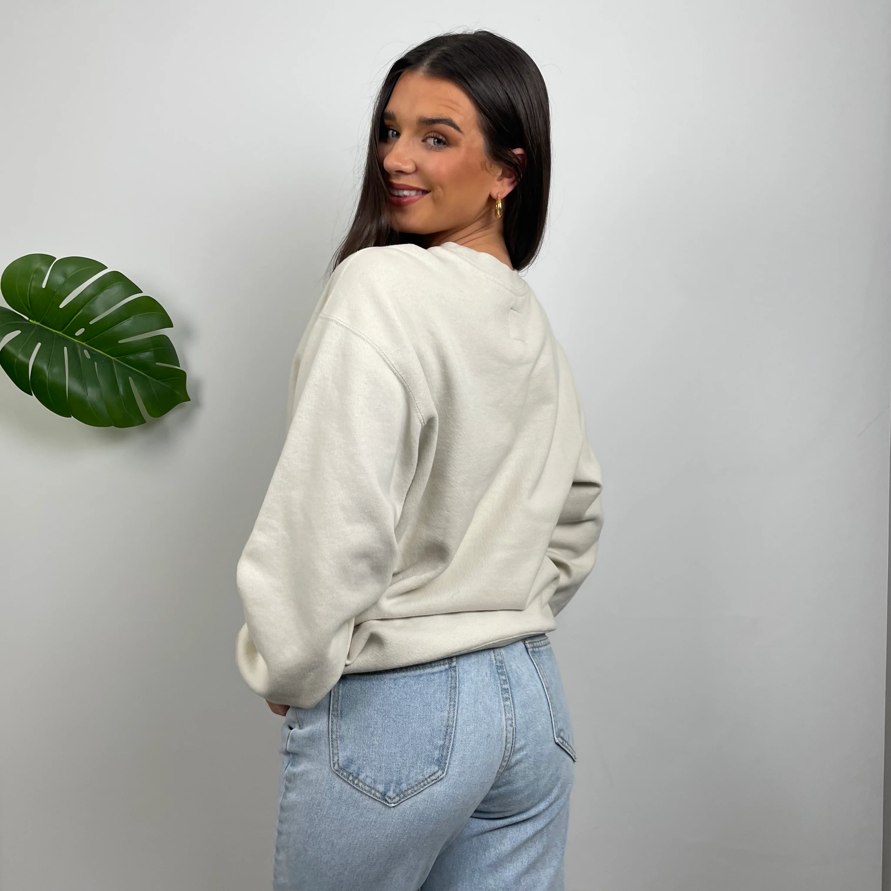 Nike Cream Embroidered Swoosh Sweatshirt (S) - Image 5