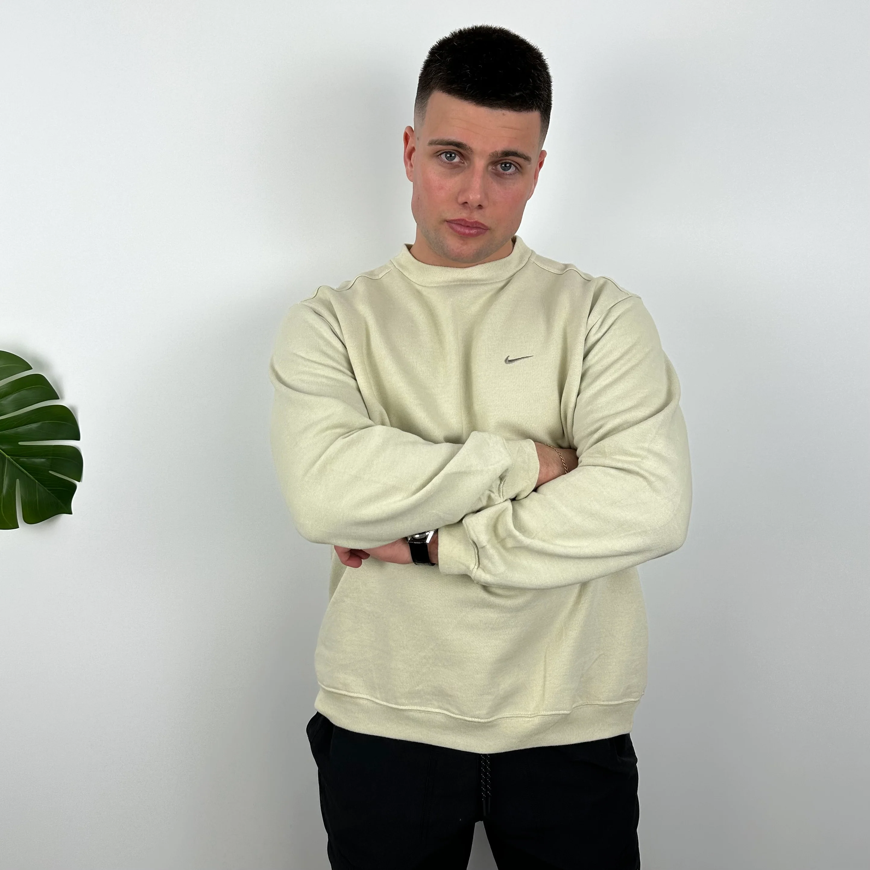 Nike Cream Embroidered Swoosh Sweatshirt (M) - Image 4