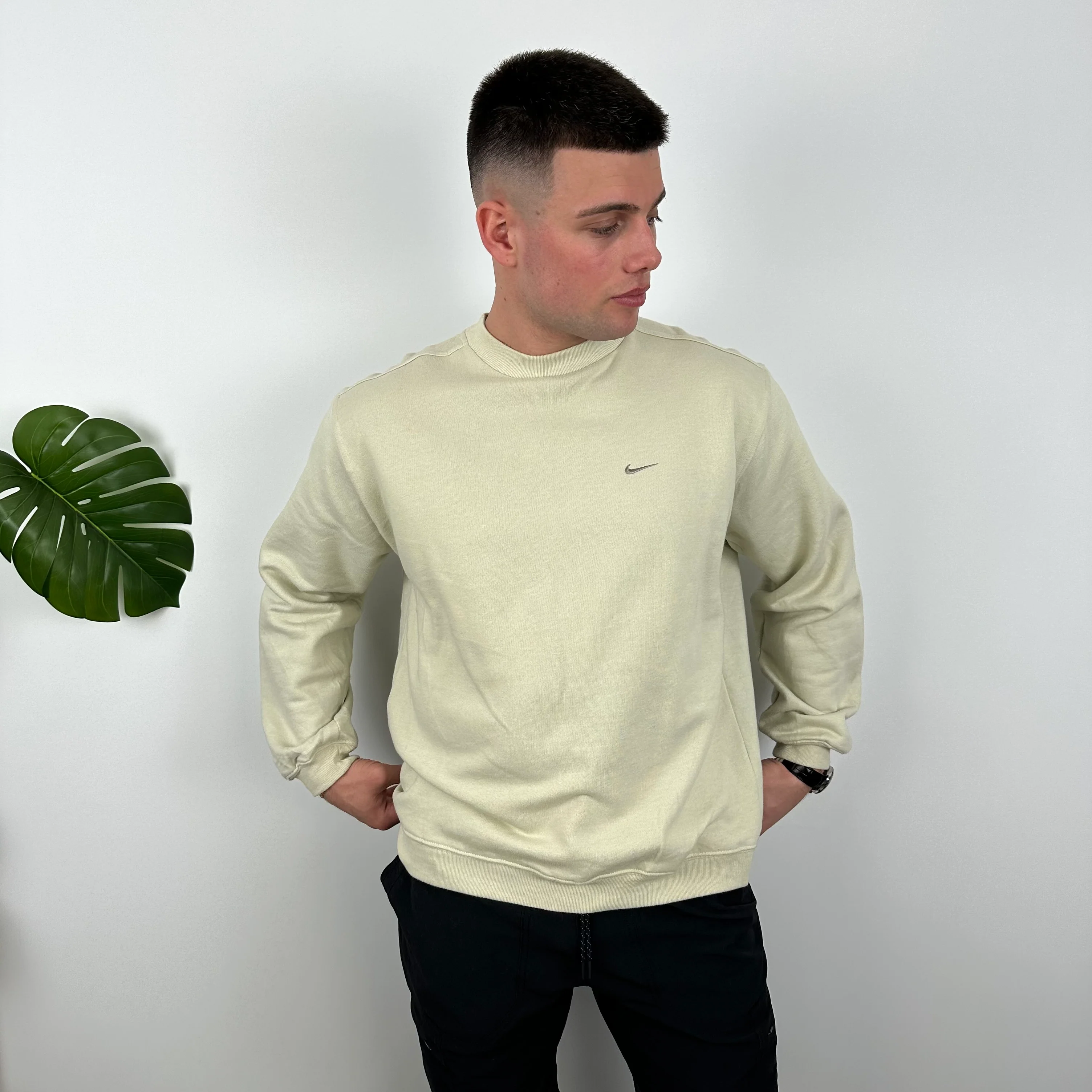 Nike Cream Embroidered Swoosh Sweatshirt (M) - Image 5