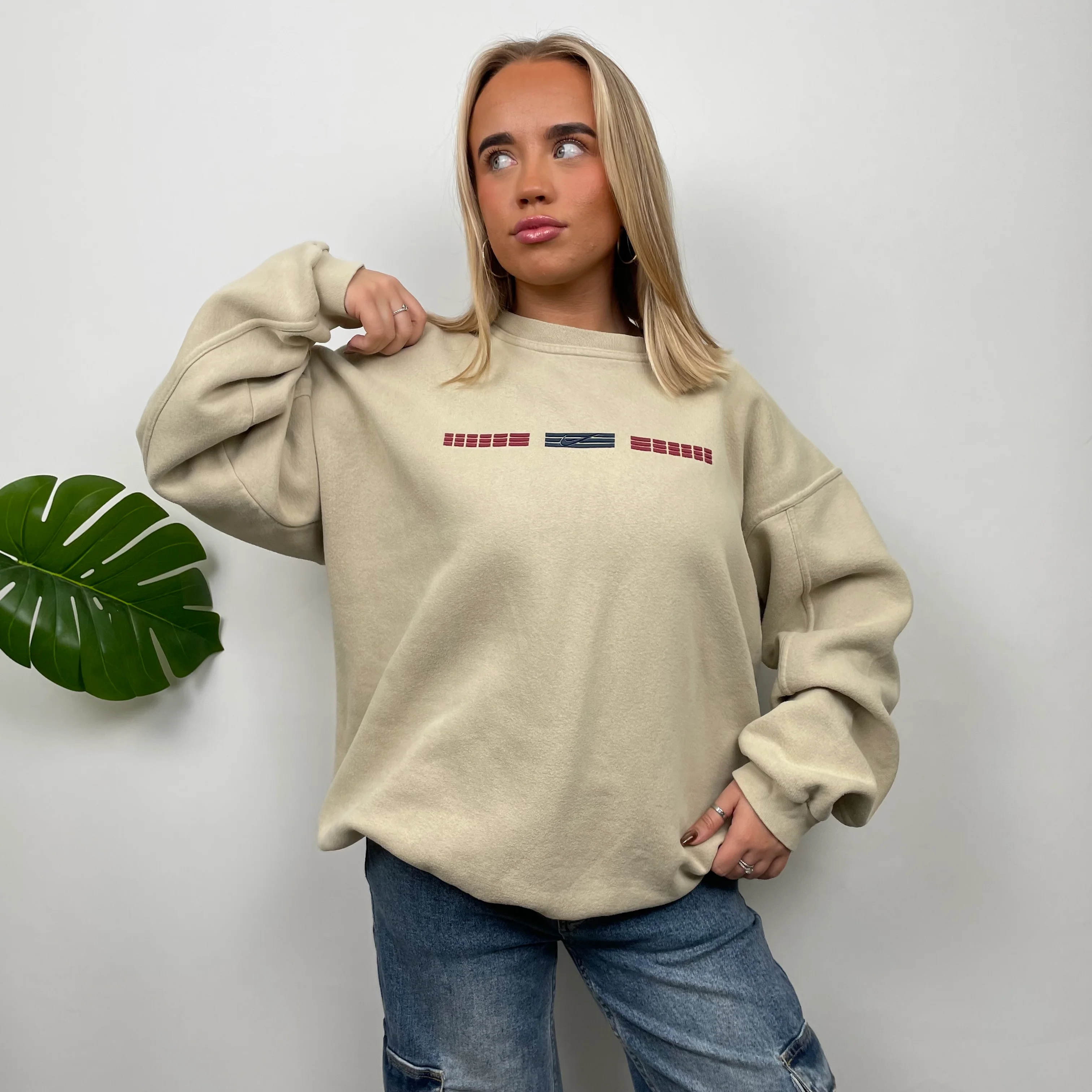 Nike Cream Embroidered Swoosh Sweatshirt (XL) - Image 2