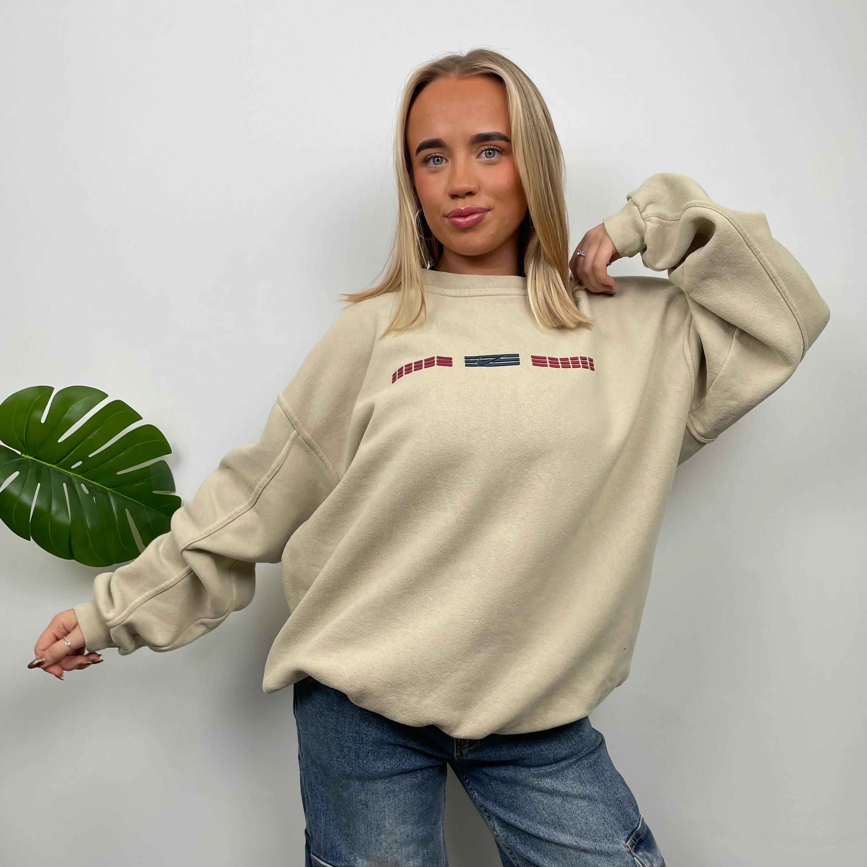 Nike Cream Embroidered Swoosh Sweatshirt (XL) - Image 5
