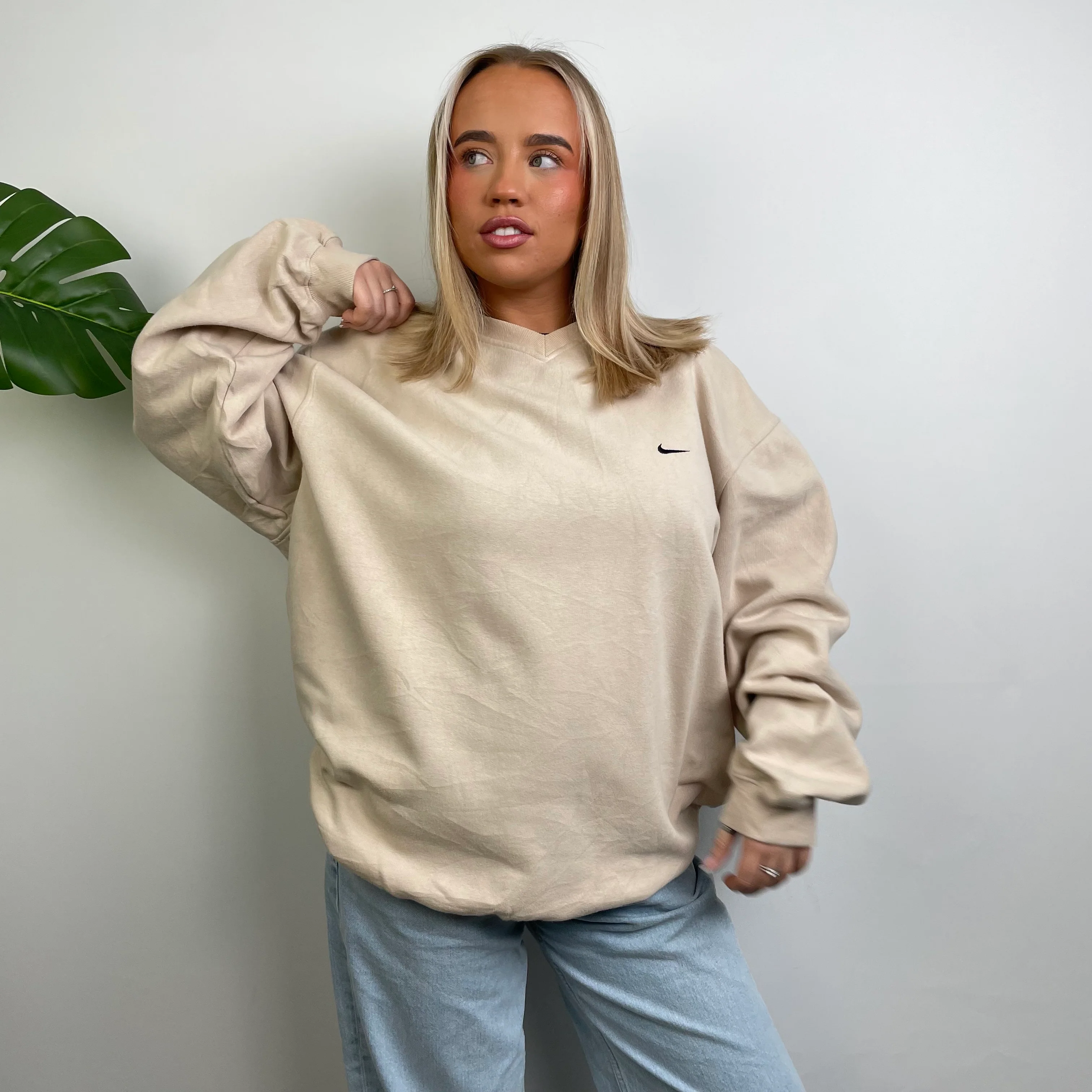 Nike Cream Embroidered Swoosh Sweatshirt (XL) - Image 3