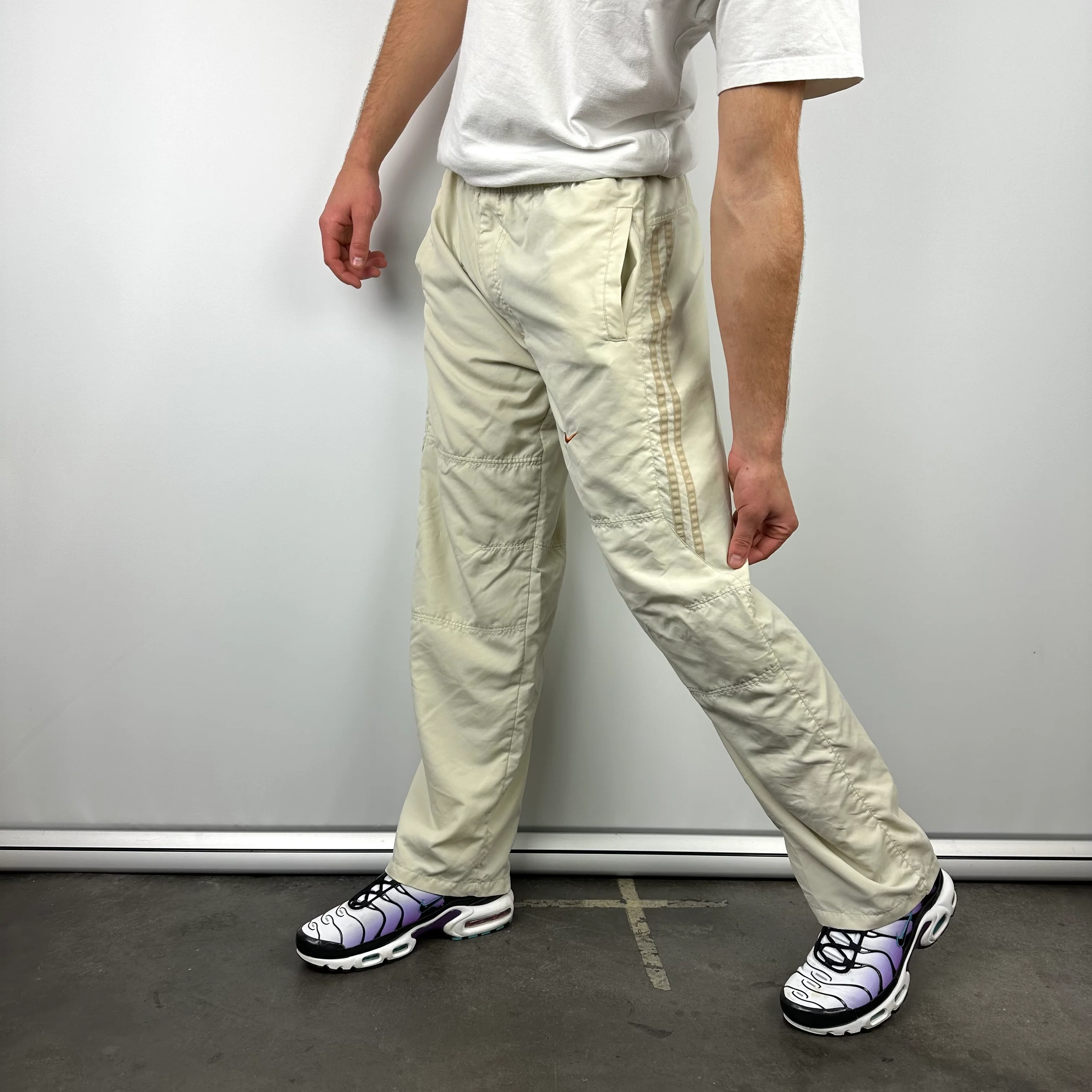 Nike Cream Embroidered Swoosh Track Pants (M) - Image 2