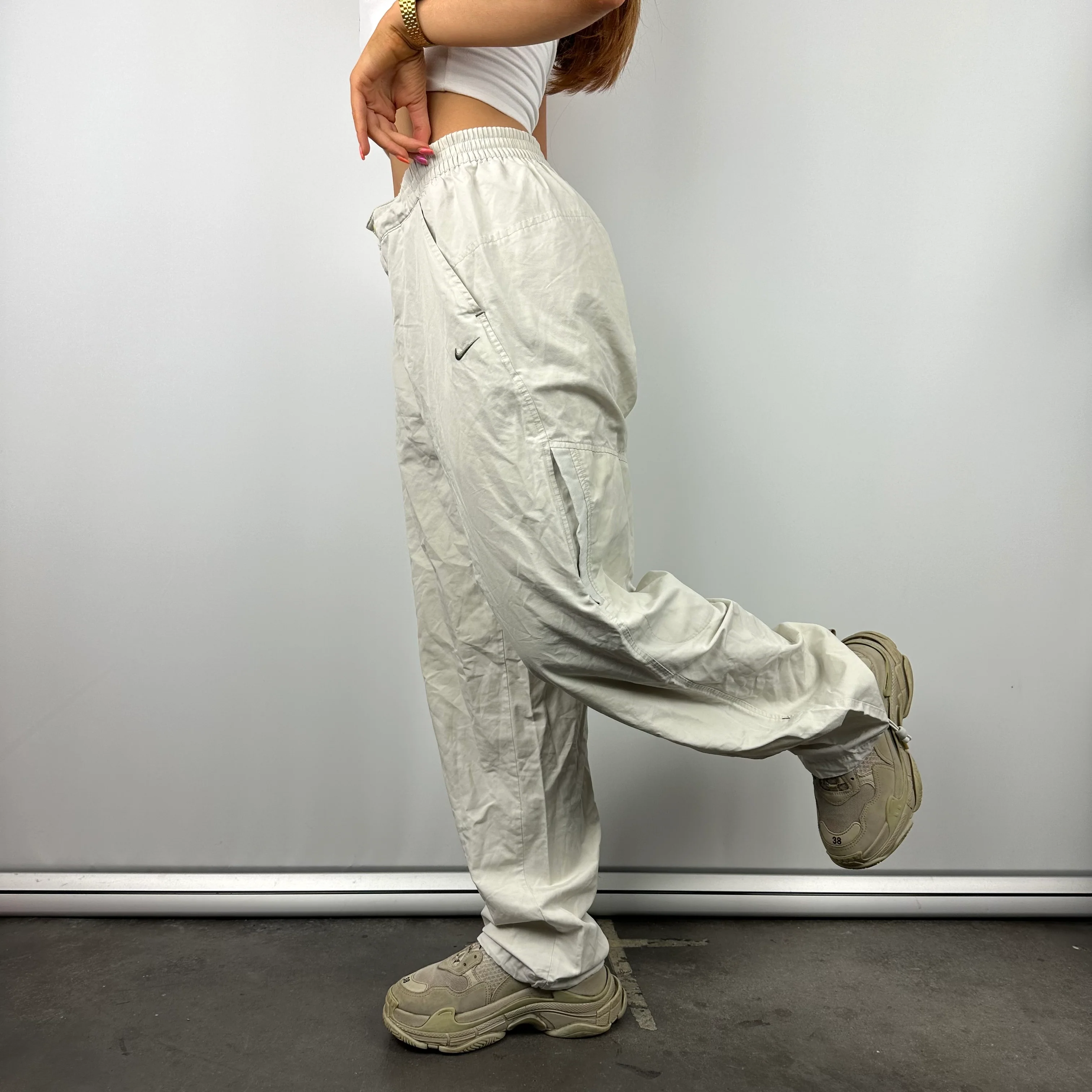 Nike Cream Embroidered Swoosh Track Pants (M) - Image 2