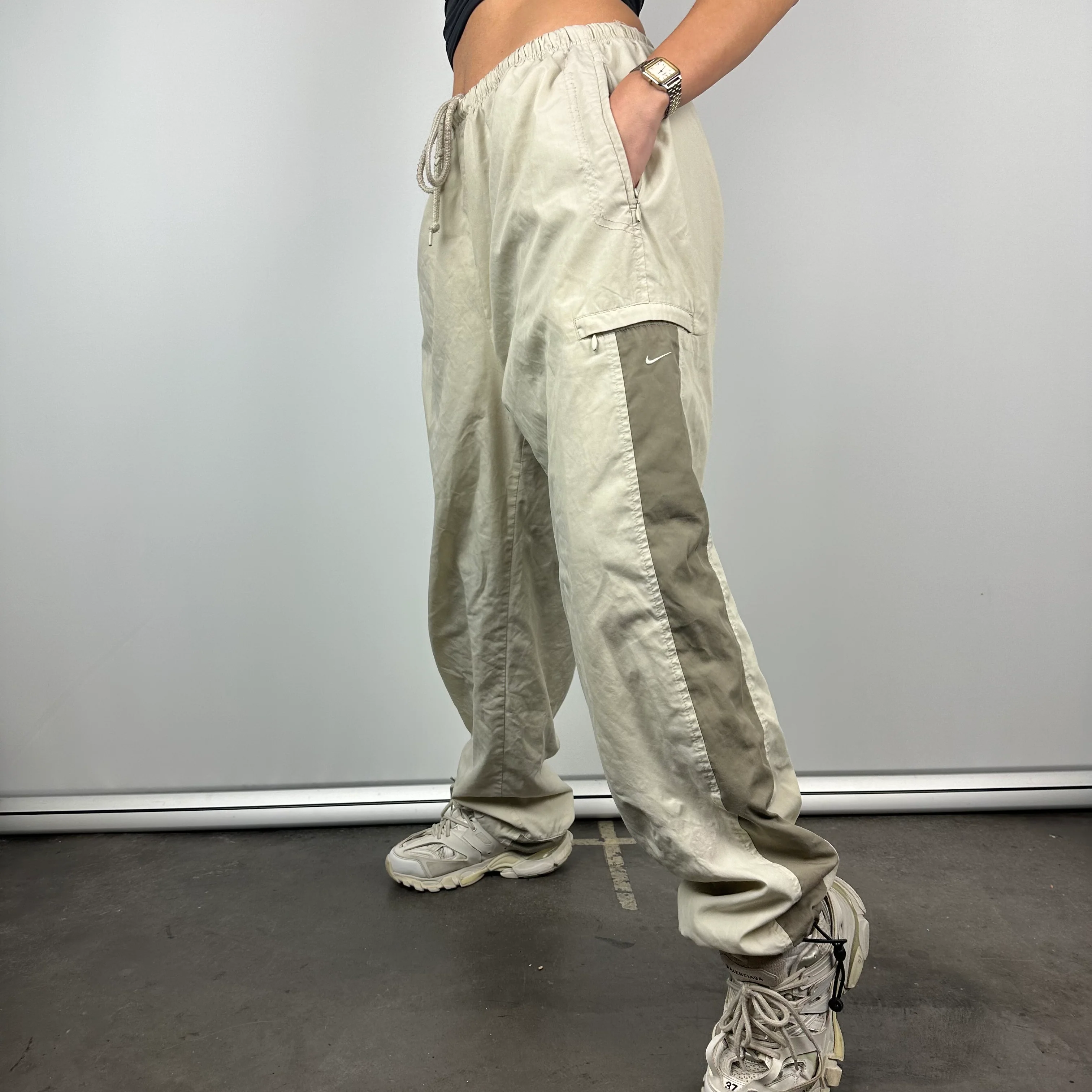 Nike Cream Embroidered Swoosh Track Pants (XL) - Image 5