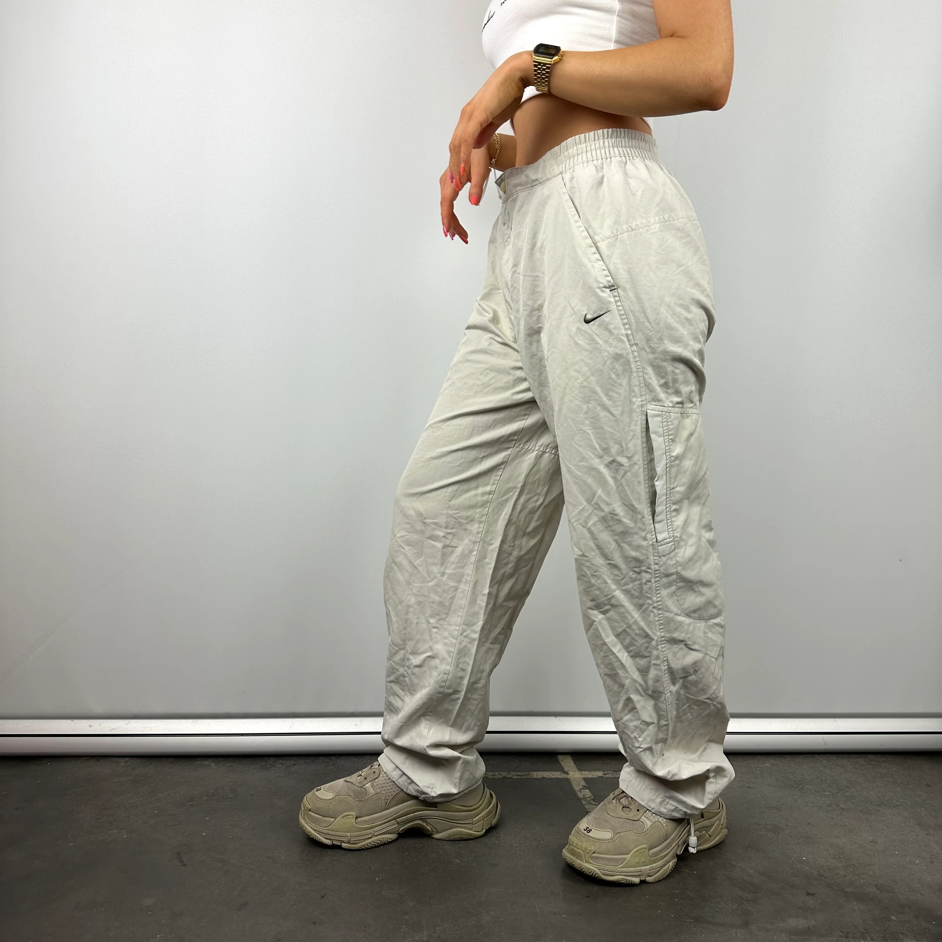 Nike Cream Embroidered Swoosh Track Pants (M) - Image 4