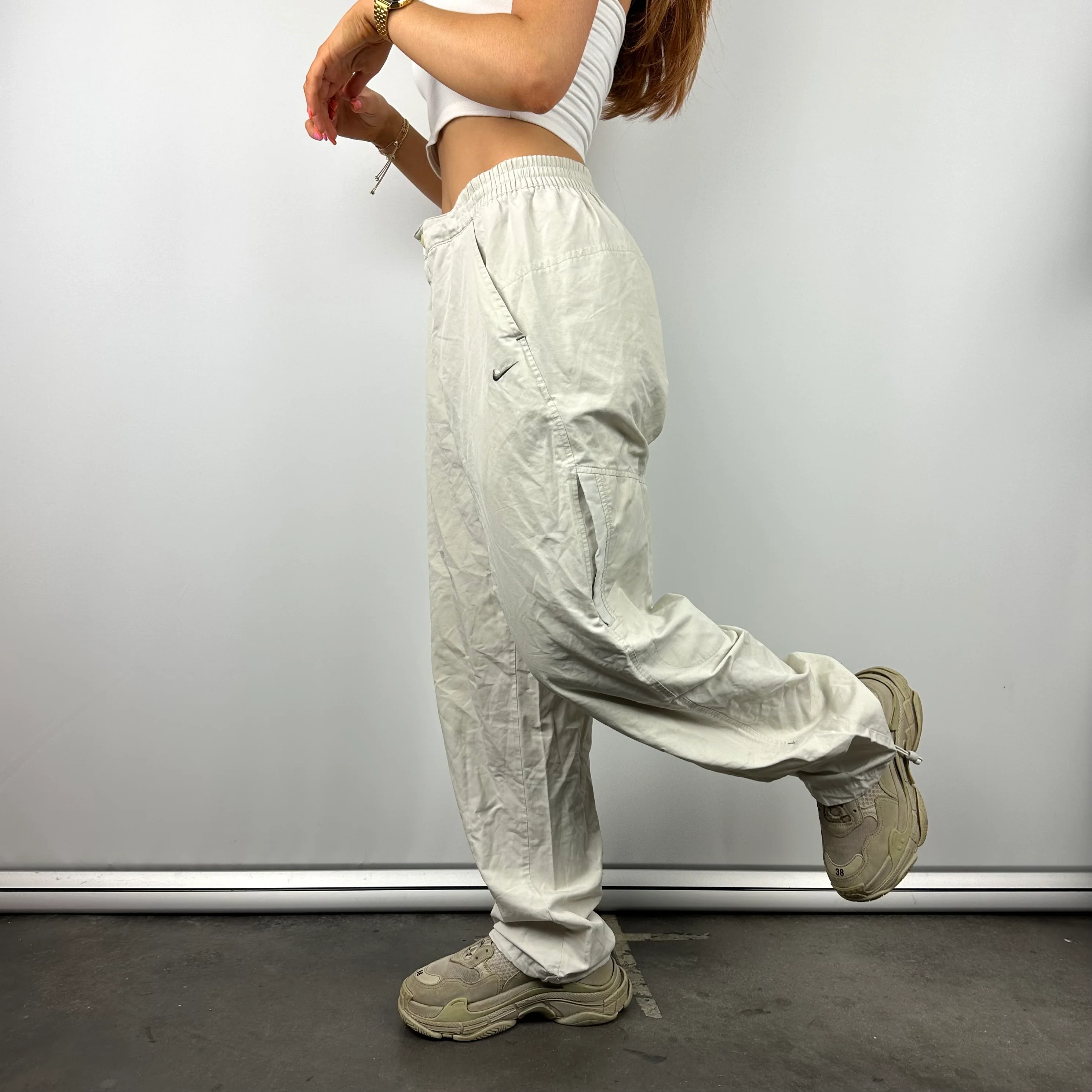 Nike Cream Embroidered Swoosh Track Pants (M) - Image 5