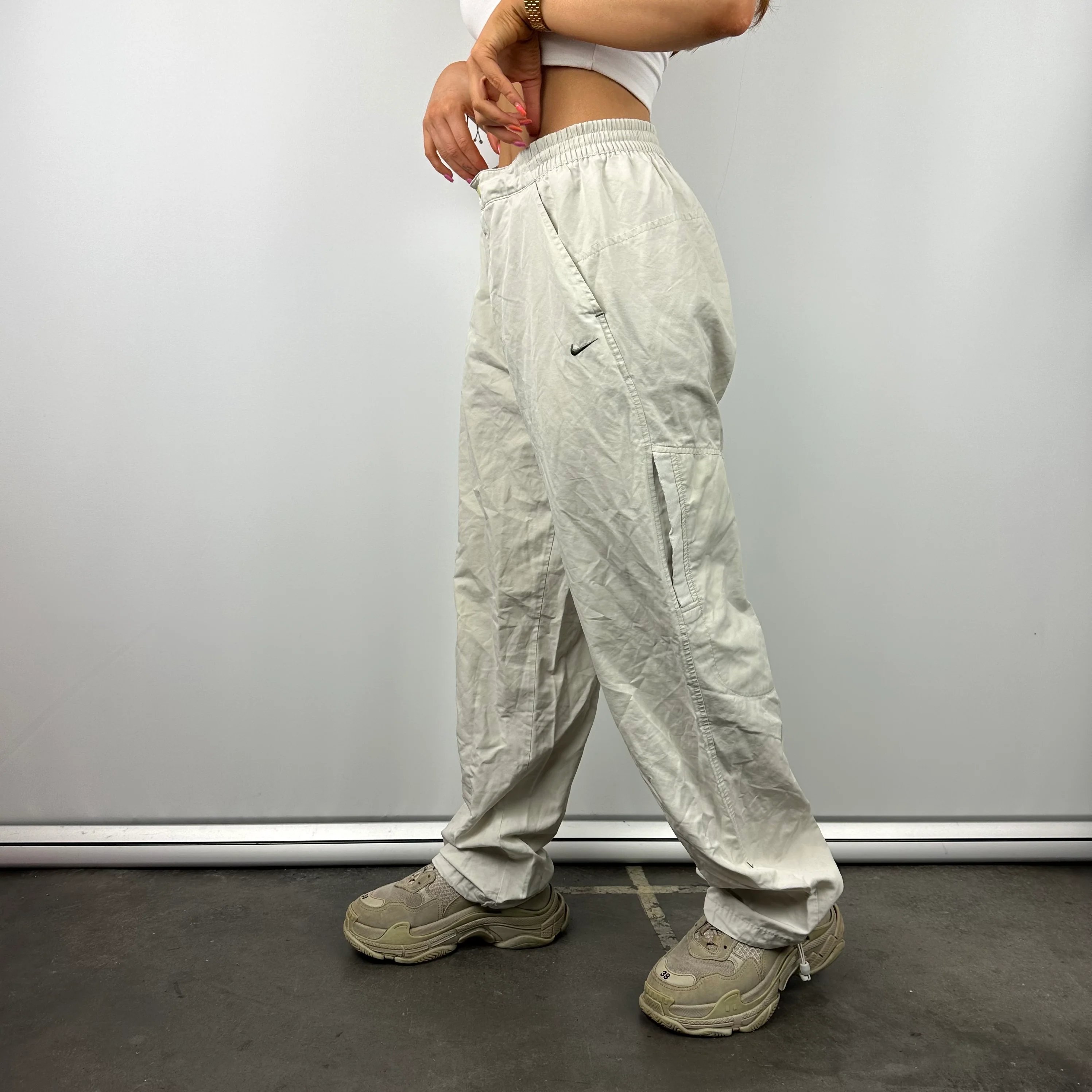 Nike Cream Embroidered Swoosh Track Pants (M) - Image 6