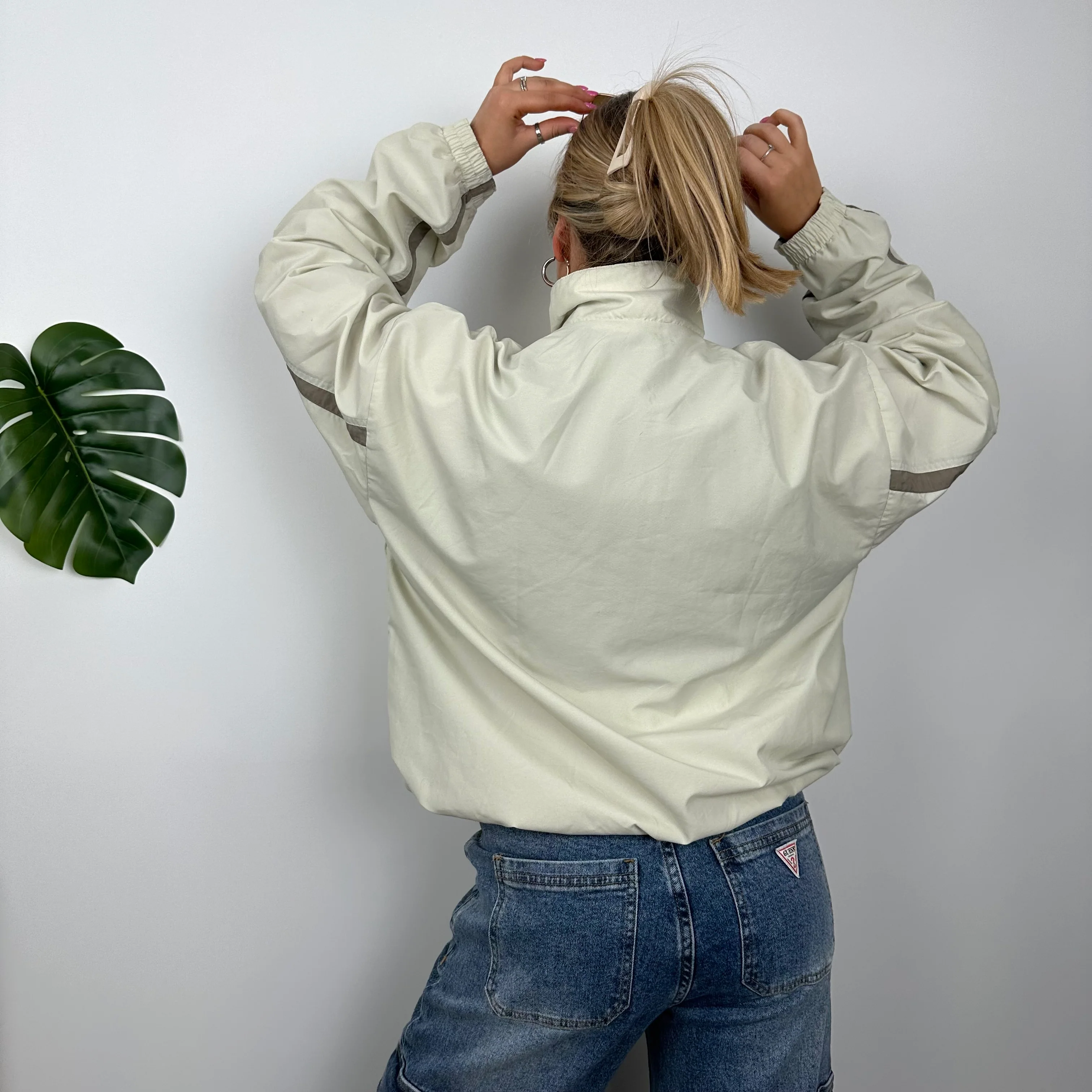 Nike Cream Embroidered Swoosh Windbreaker Jacket (M) - Image 6