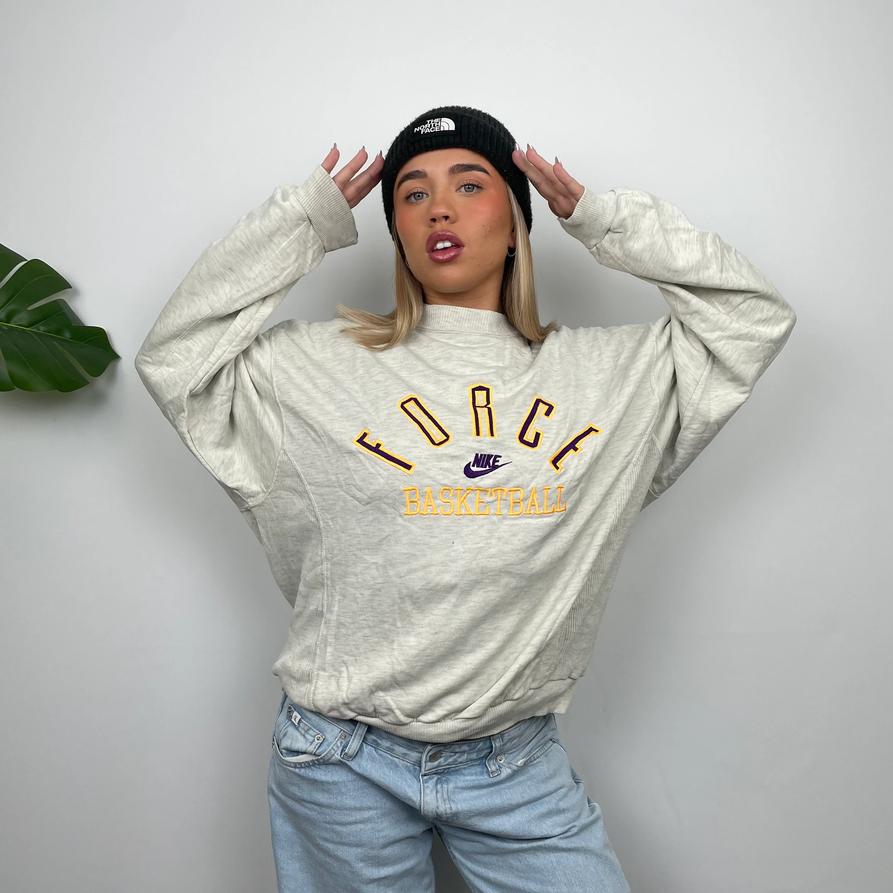 Nike Force Basketball RARE Grey Embroidered Spell Out Sweatshirt (M) - Image 2