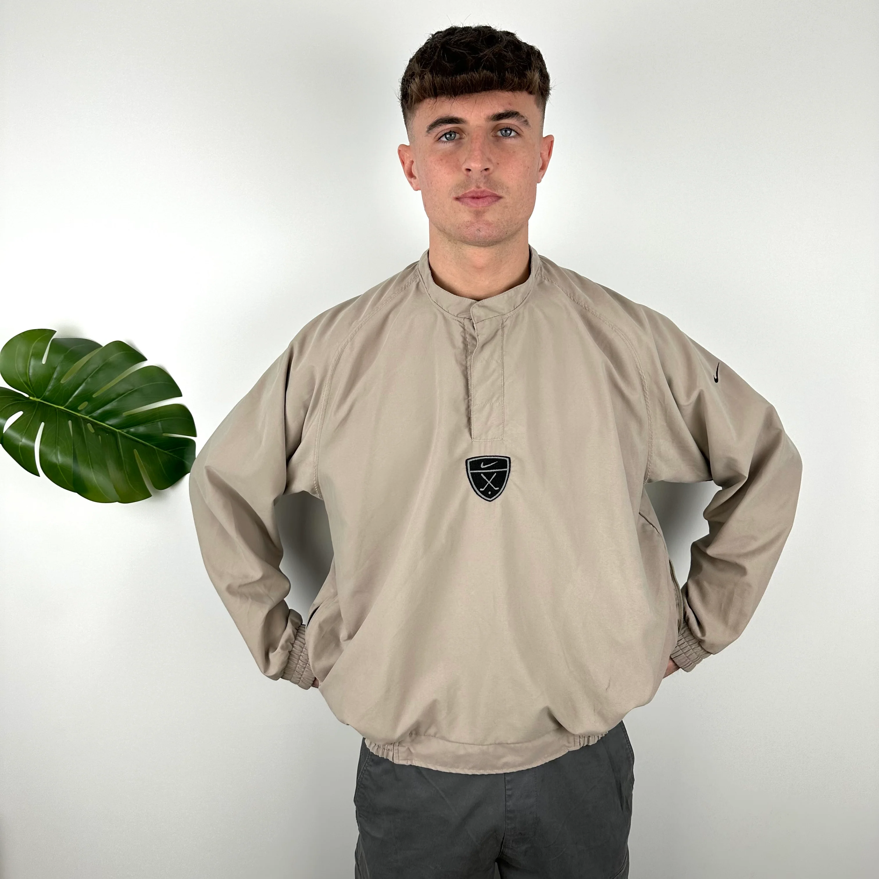 Nike Golf Beige Embroidered Spell Out Quarter Zip Windbreaker (M) - Image 2