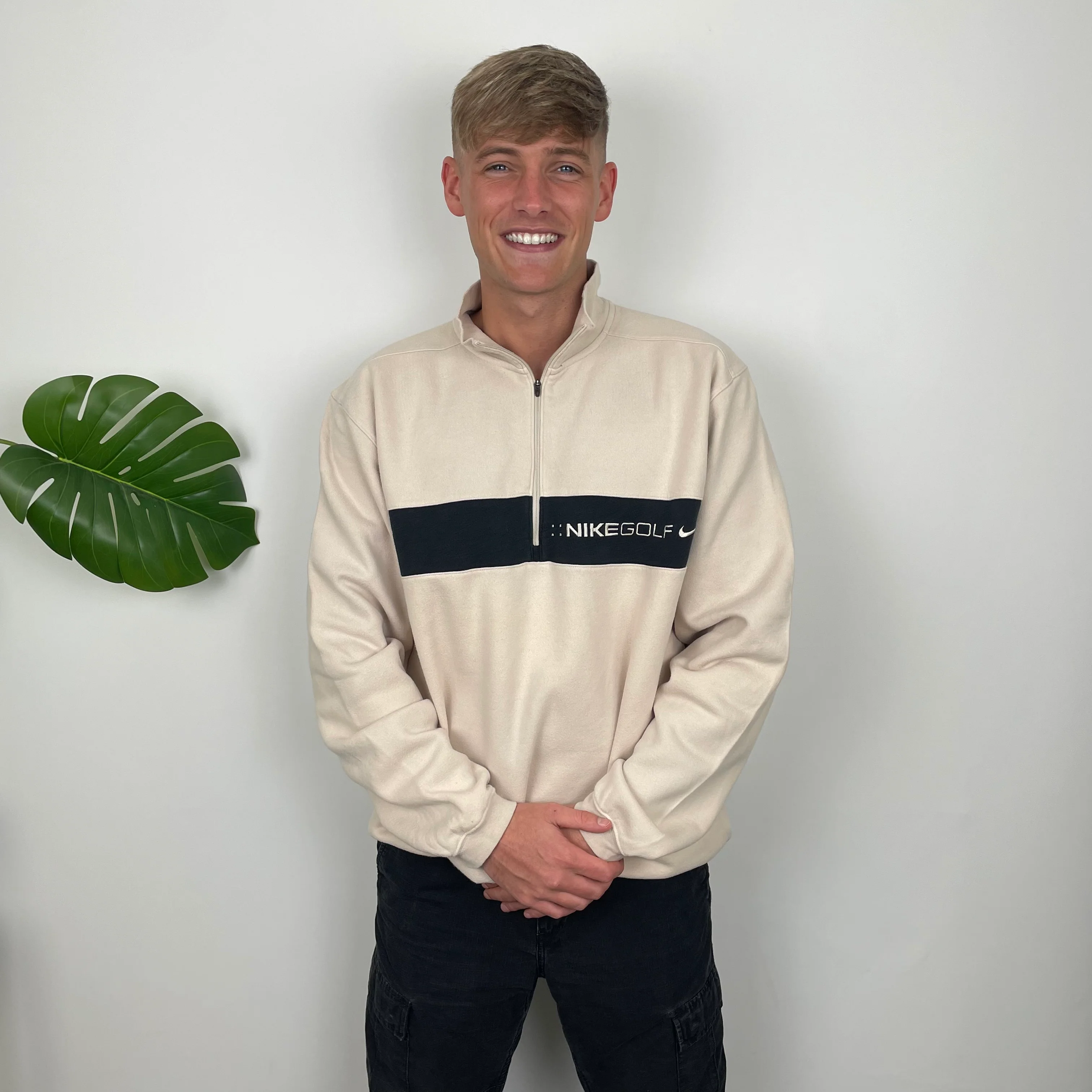 Nike Golf Cream Embroidered Spell Out Quarter Zip Sweatshirt (XL) - Image 3