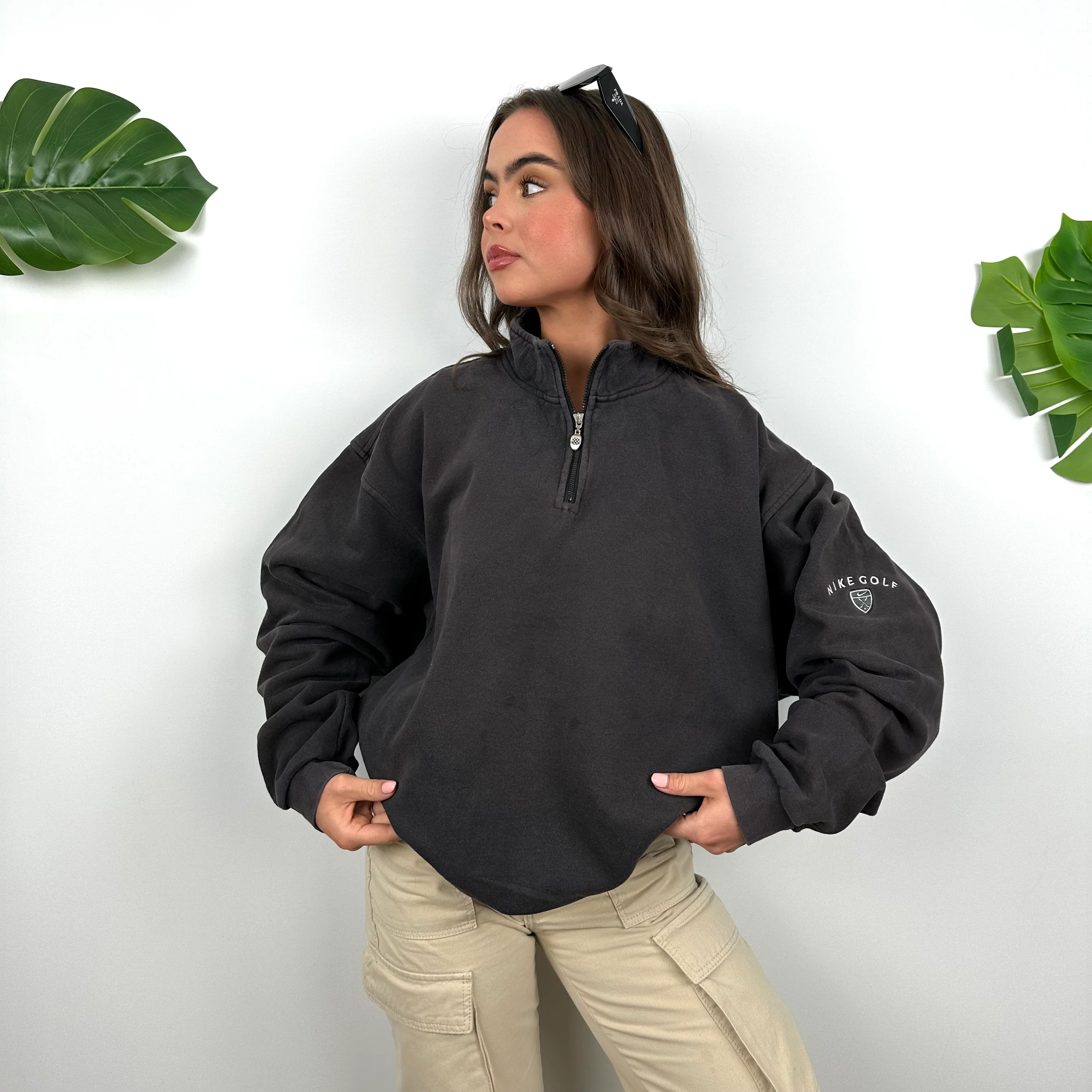 Nike Golf RARE Black Embroidered Spell Out Quarter Zip Sweatshirt (M) - Image 2