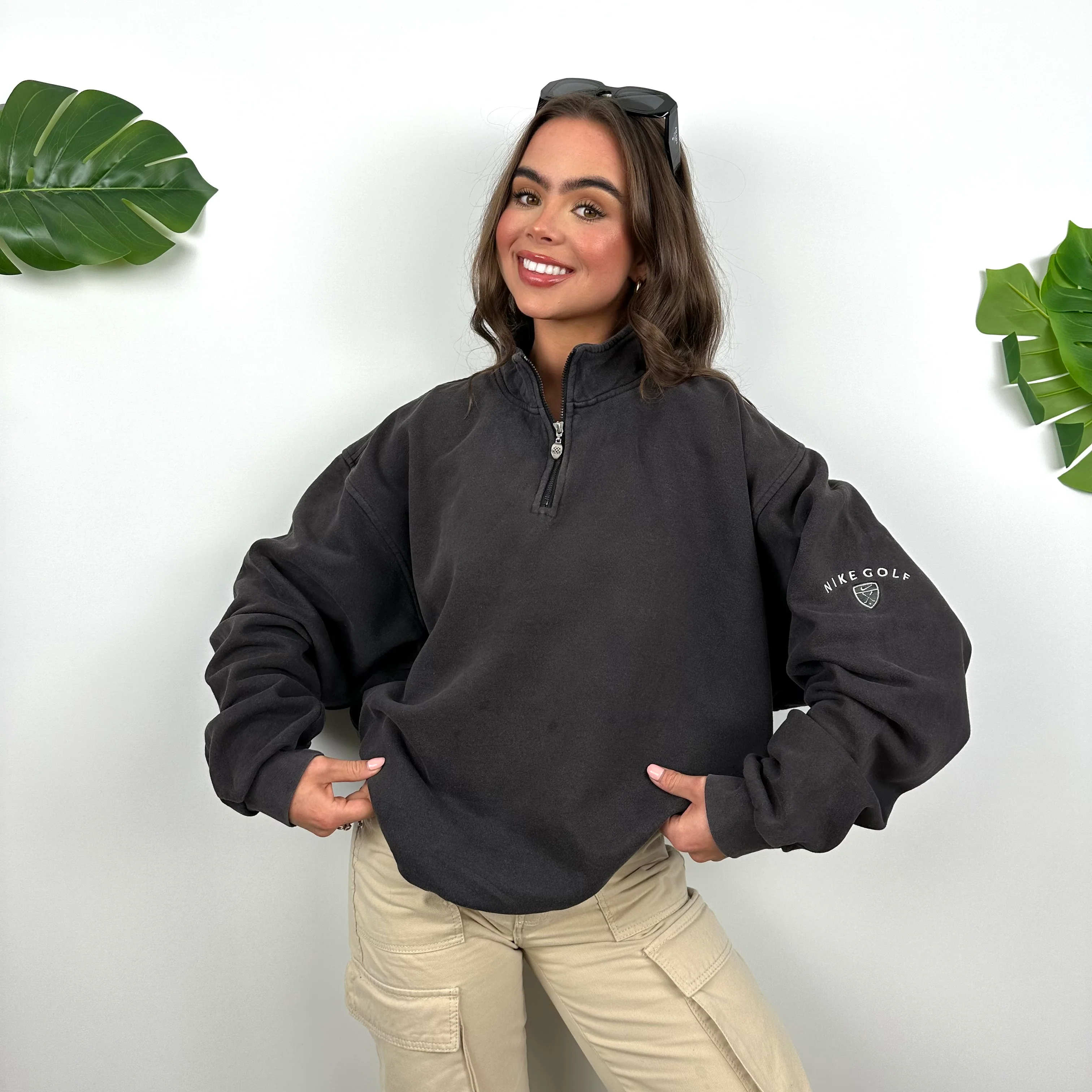 Nike Golf RARE Black Embroidered Spell Out Quarter Zip Sweatshirt (M) - Image 3