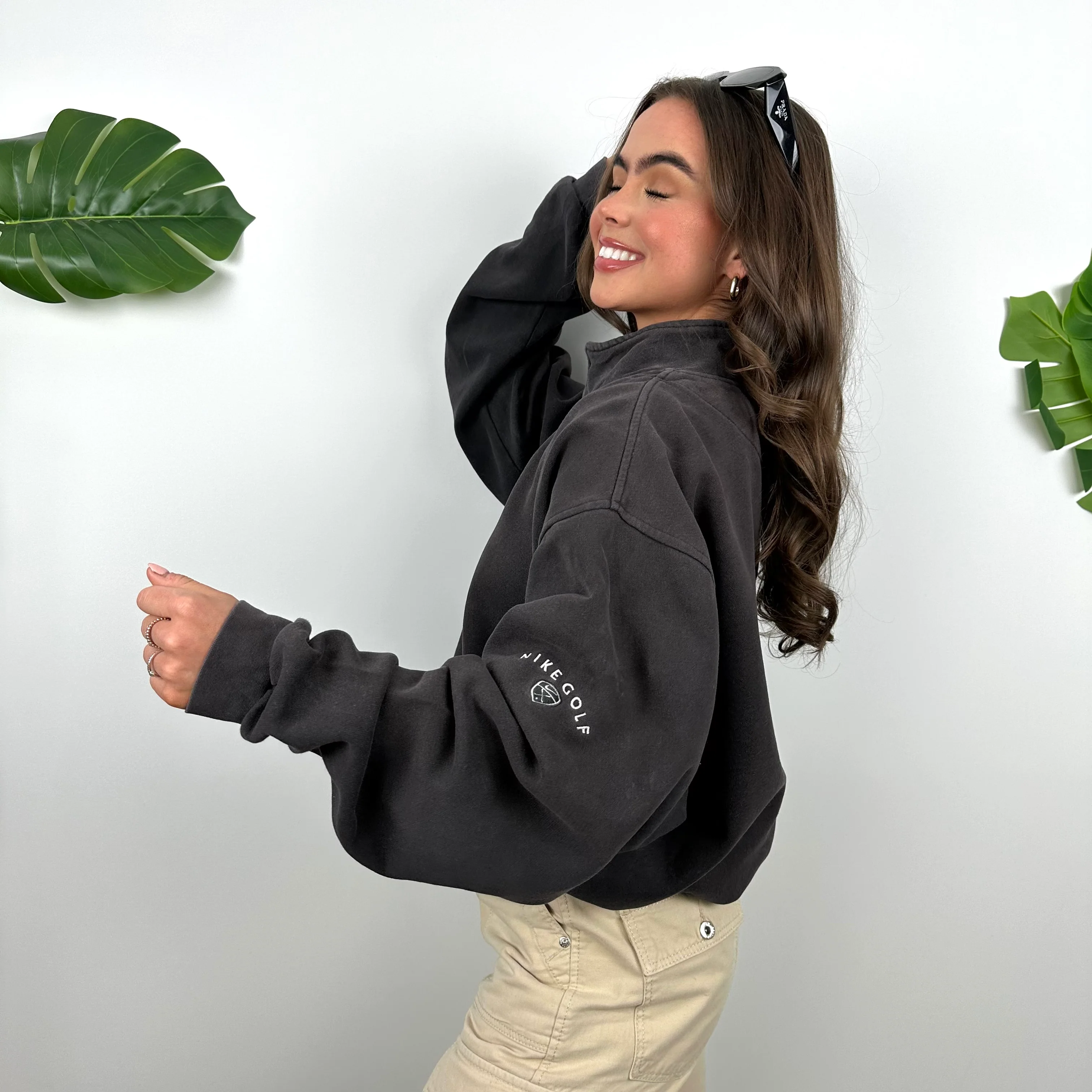 Nike Golf RARE Black Embroidered Spell Out Quarter Zip Sweatshirt (M) - Image 4