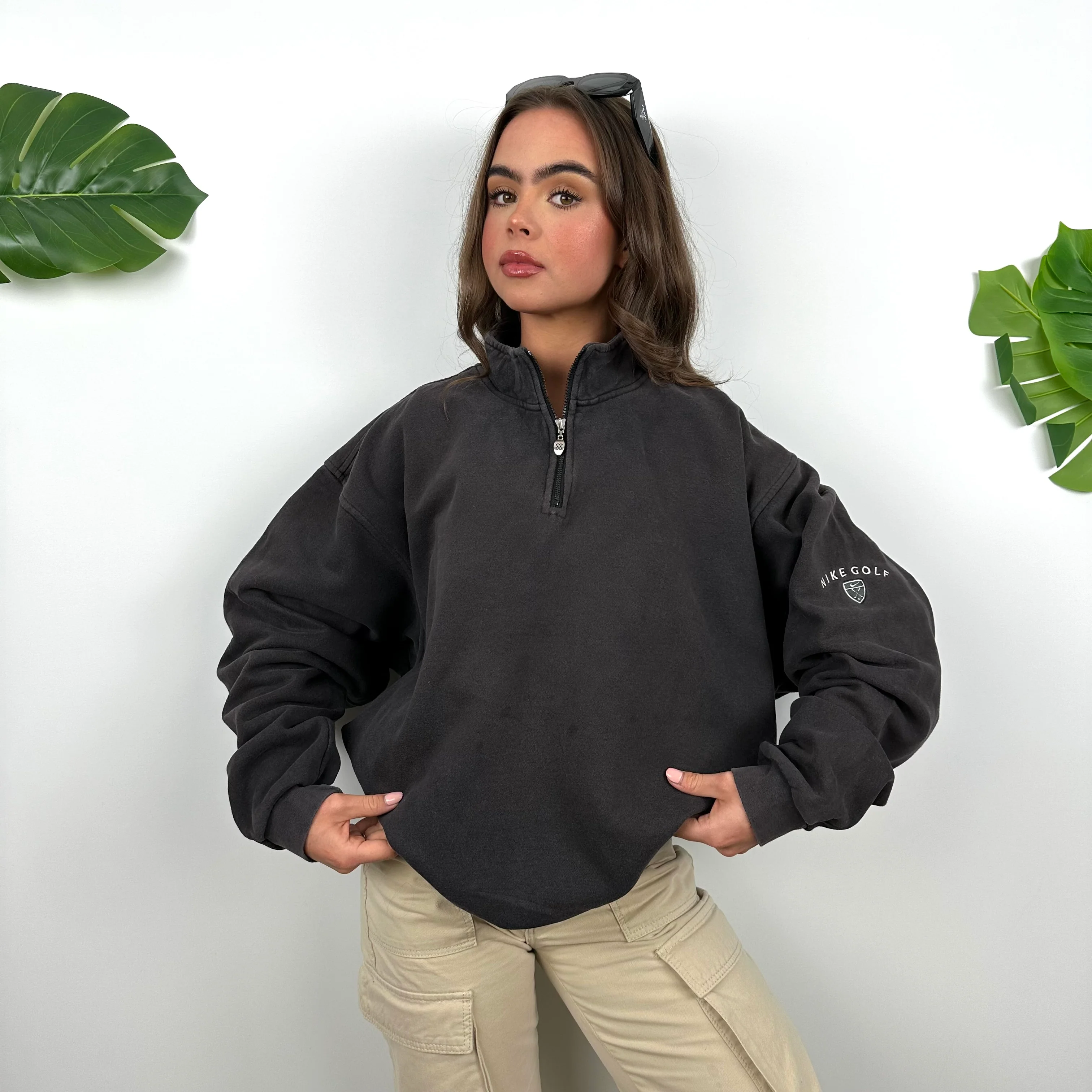 Nike Golf RARE Black Embroidered Spell Out Quarter Zip Sweatshirt (M) - Image 5